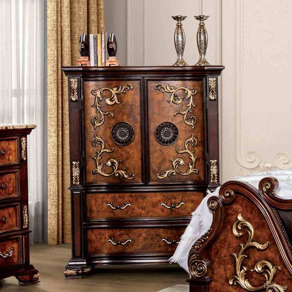 The appearance of Aquilina Chest In Dark Cherry and Oak designed by Furniture of America in the traditional interior design. This dark cherry and oak piece of furniture was selected by 1StopBedrooms from Aquilina Collection to add a touch of cosiness and style into your home. Sku: FM7422CH-C. Material: Stone.