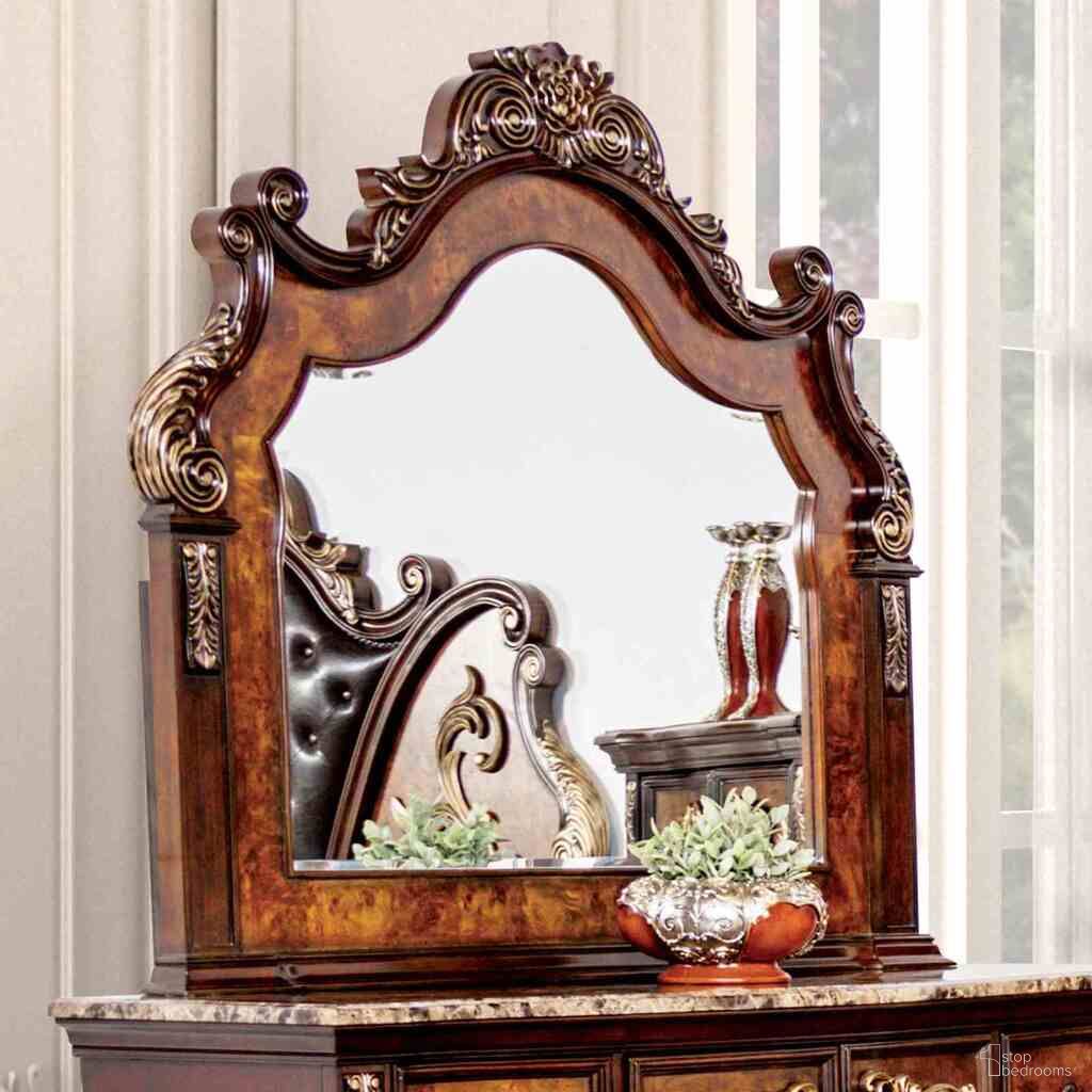 The appearance of Aquilina Mirror In Dark Cherry and Oak designed by Furniture of America in the traditional interior design. This dark cherry and oak piece of furniture  was selected by 1StopBedrooms from Aquilina Collection to add a touch of cosiness and style into your home. Sku: FM7422CH-M. Material: Solid Wood.