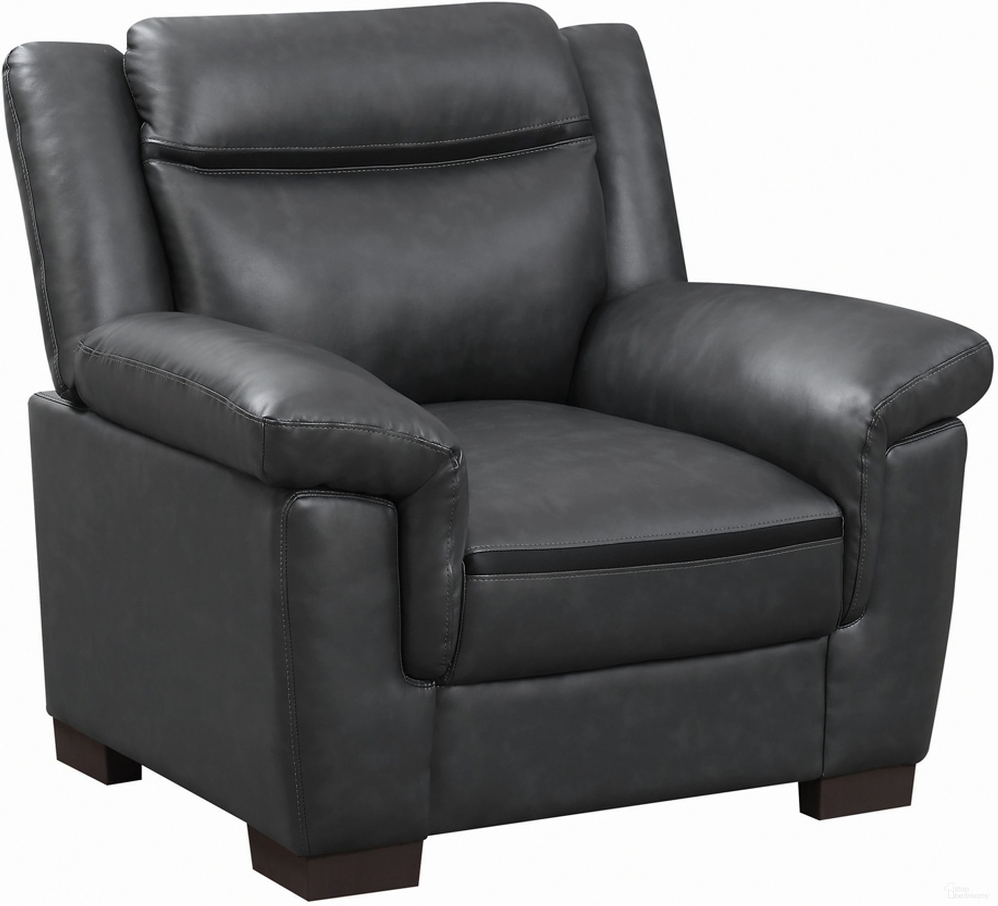 The appearance of Arabella Pillow Top Upholstered Chair Grey designed by Coaster in the transitional interior design. This grey piece of furniture  was selected by 1StopBedrooms from Arabella Collection to add a touch of cosiness and style into your home. Sku: 506593. Material: Upholstered.