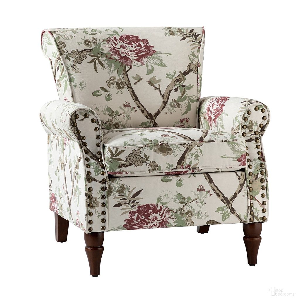 The appearance of Araceli Armchair In Floral designed by Karat Home in the modern / contemporary interior design. This floral piece of furniture  was selected by 1StopBedrooms from Araceli Collection to add a touch of cosiness and style into your home. Sku: CHWS0213-FLORAL. Material: Print Velvet Fabric.