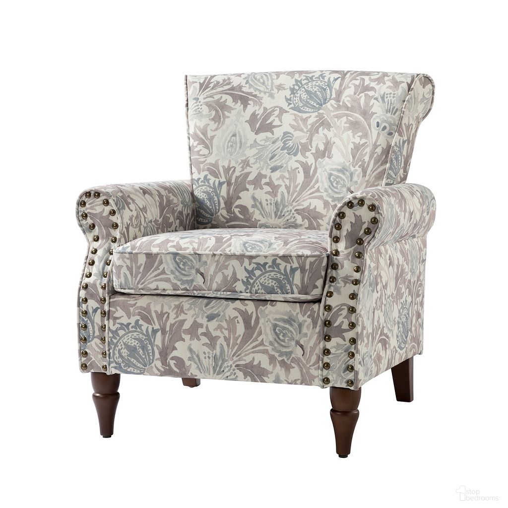 The appearance of Araceli Armchair In Grey designed by Karat Home in the modern / contemporary interior design. This grey piece of furniture was selected by 1StopBedrooms from Araceli Collection to add a touch of cosiness and style into your home. Sku: CHWS0213-GRY. Material: Print Velvet Fabric.