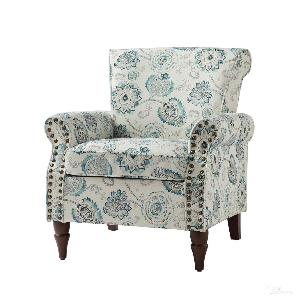 The appearance of Araceli Armchair In Medallion designed by Karat Home in the modern / contemporary interior design. This medallion piece of furniture  was selected by 1StopBedrooms from Araceli Collection to add a touch of cosiness and style into your home. Sku: CHWS0213-MED. Material: Print Velvet Fabric.