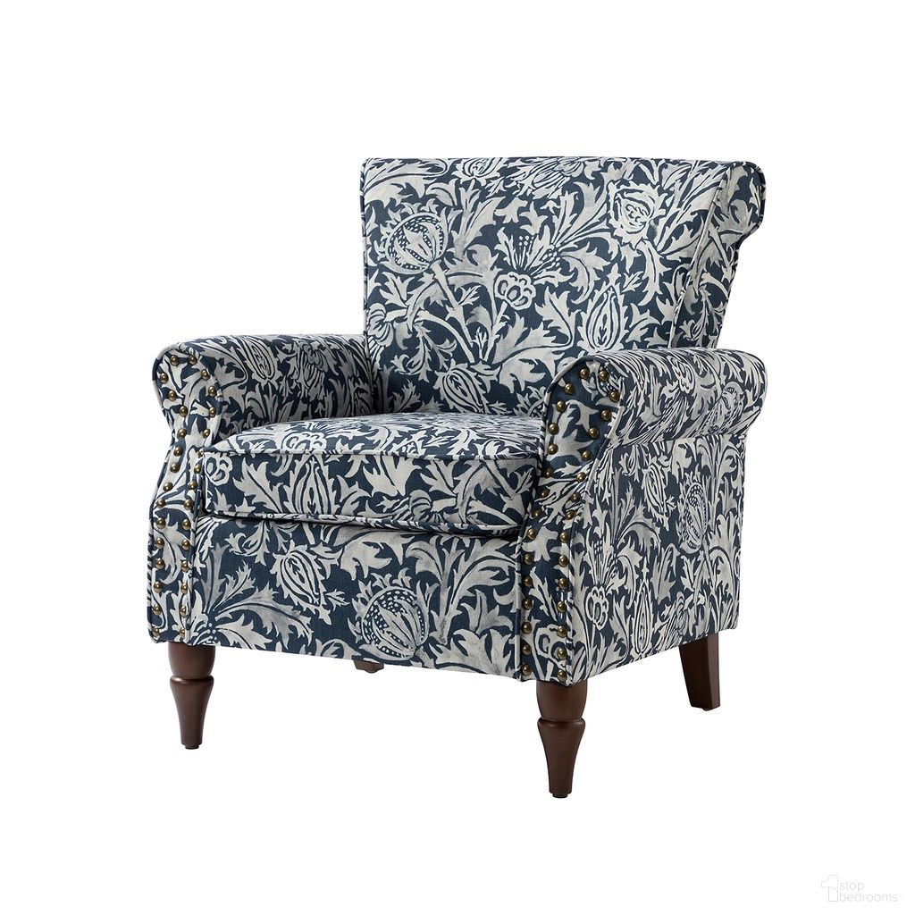 The appearance of Araceli Armchair In Navy designed by Karat Home in the modern / contemporary interior design. This navy piece of furniture was selected by 1StopBedrooms from Araceli Collection to add a touch of cosiness and style into your home. Sku: CHWS0213-NAV. Material: Print Velvet Fabric.