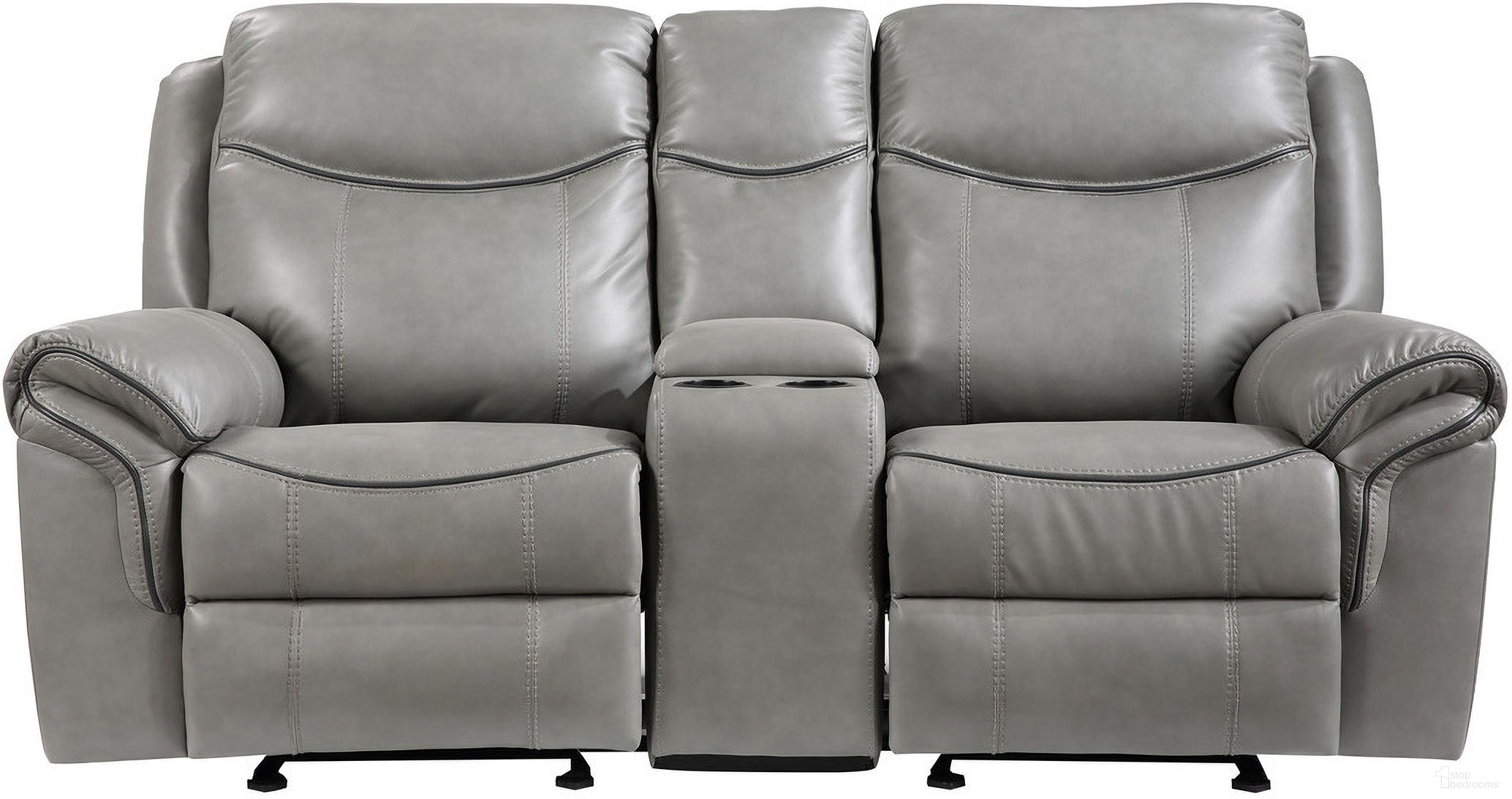 The appearance of Aram Gray Glider Reclining Loveseat With Console designed by Homelegance in the modern / contemporary interior design. This gray piece of furniture was selected by 1StopBedrooms from Aram Collection to add a touch of cosiness and style into your home. Sku: 8206GRY-2. Material: Cotton.