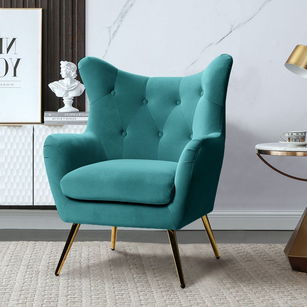 The appearance of Arama Accent Chair In Blue designed by Karat Home in the modern / contemporary interior design. This blue piece of furniture was selected by 1StopBedrooms from Arama Collection to add a touch of cosiness and style into your home. Sku: CHDT0103-BLUE. Material: Velvet.