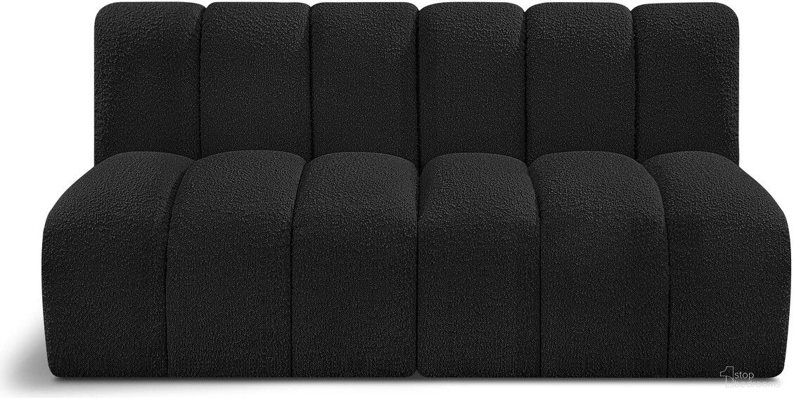 The appearance of Arc Boucle Fabric 2 Seater Modular Sofa In Black designed by Meridian in the modern / contemporary interior design. This black piece of furniture  was selected by 1StopBedrooms from Arc Collection to add a touch of cosiness and style into your home. Sku: 102Black-ST;102Black-ST. Material: Boucle.