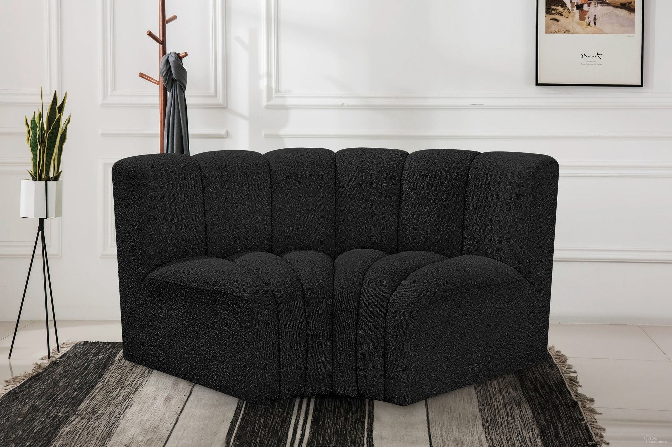 Arc Boucle Fabric 2 Piece Modular Sofa In Black