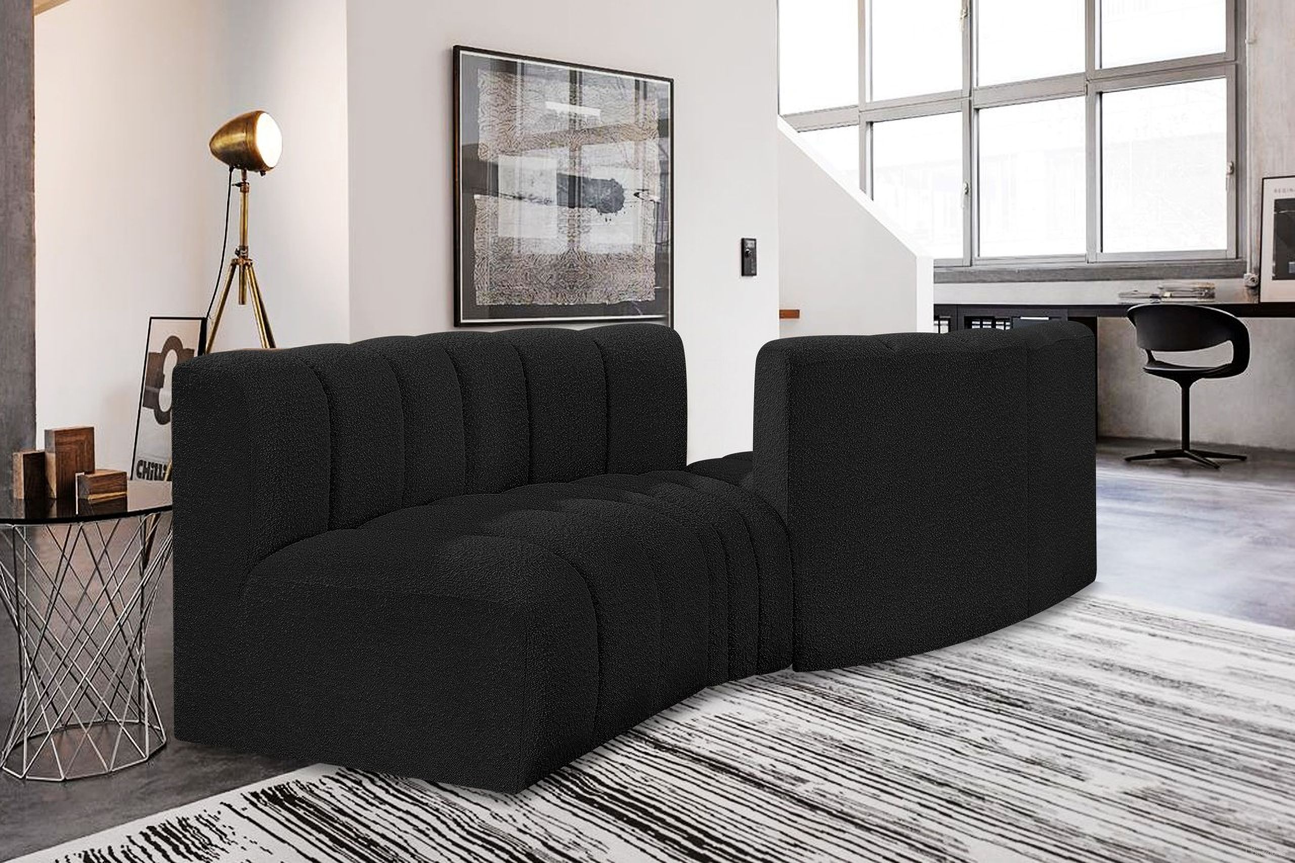 Arc Boucle Fabric 4 Piece Modular Sofa In Black