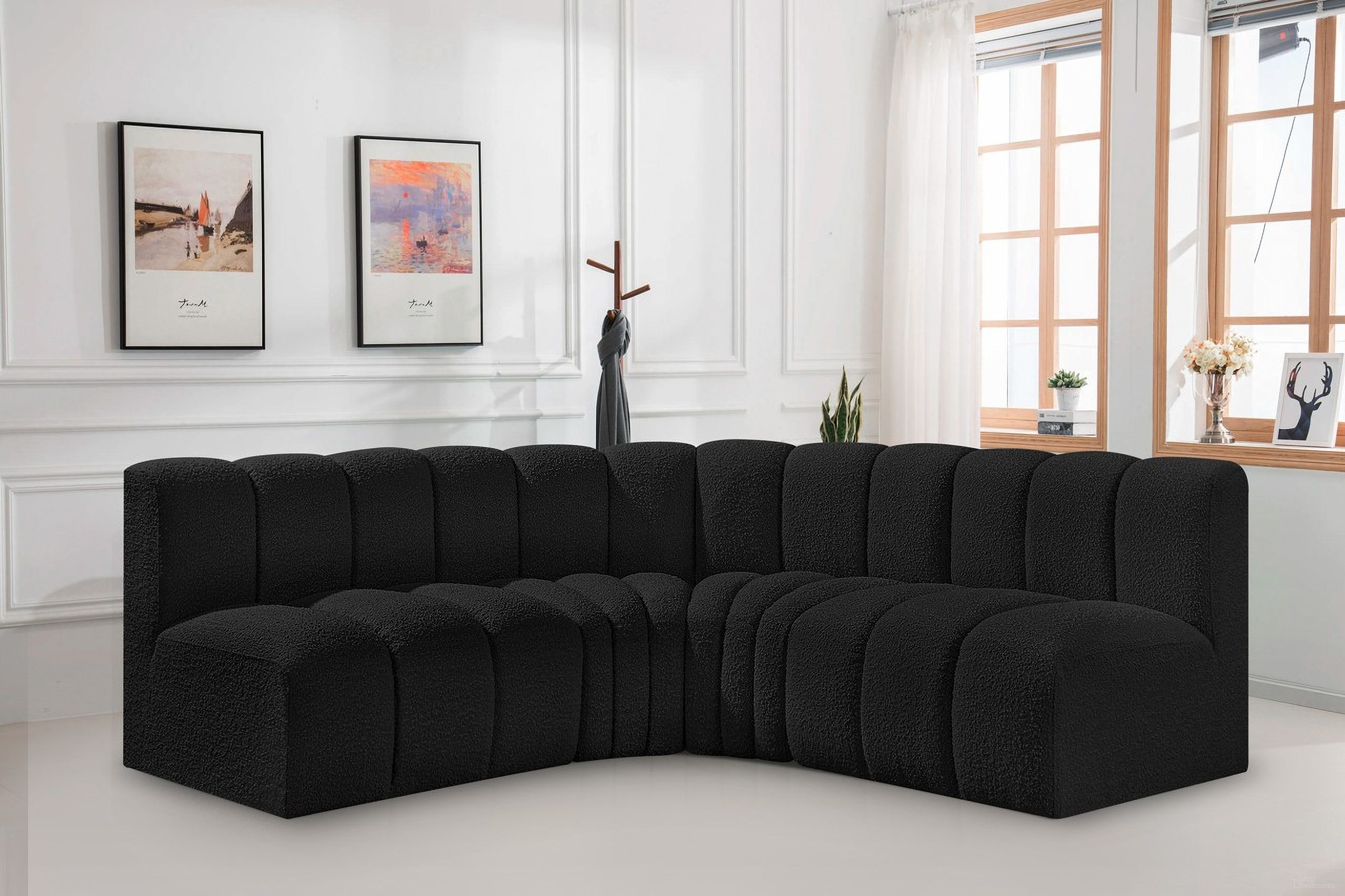 Arc Boucle Fabric 4 Piece Modular Sofa In Black