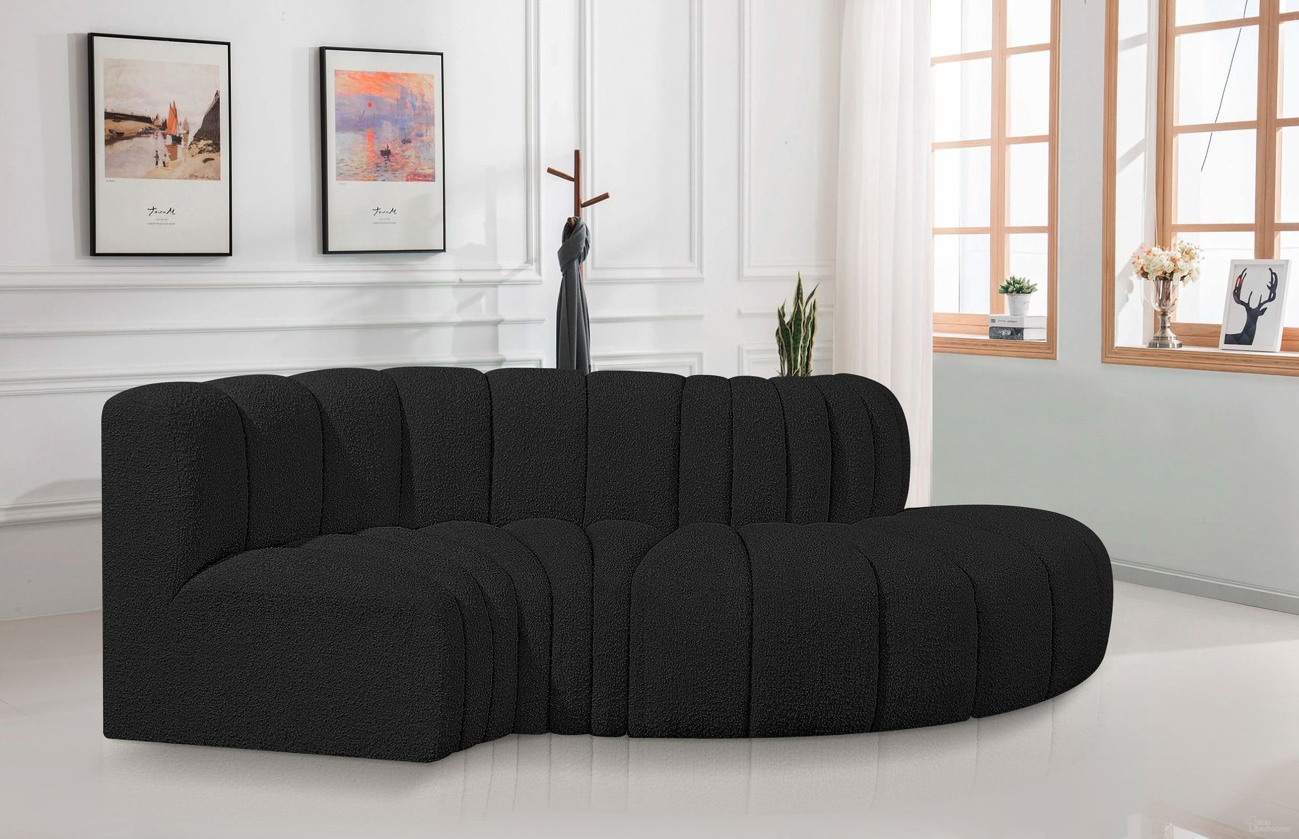 Arc Boucle Fabric 4 Piece Modular Sofa In Black