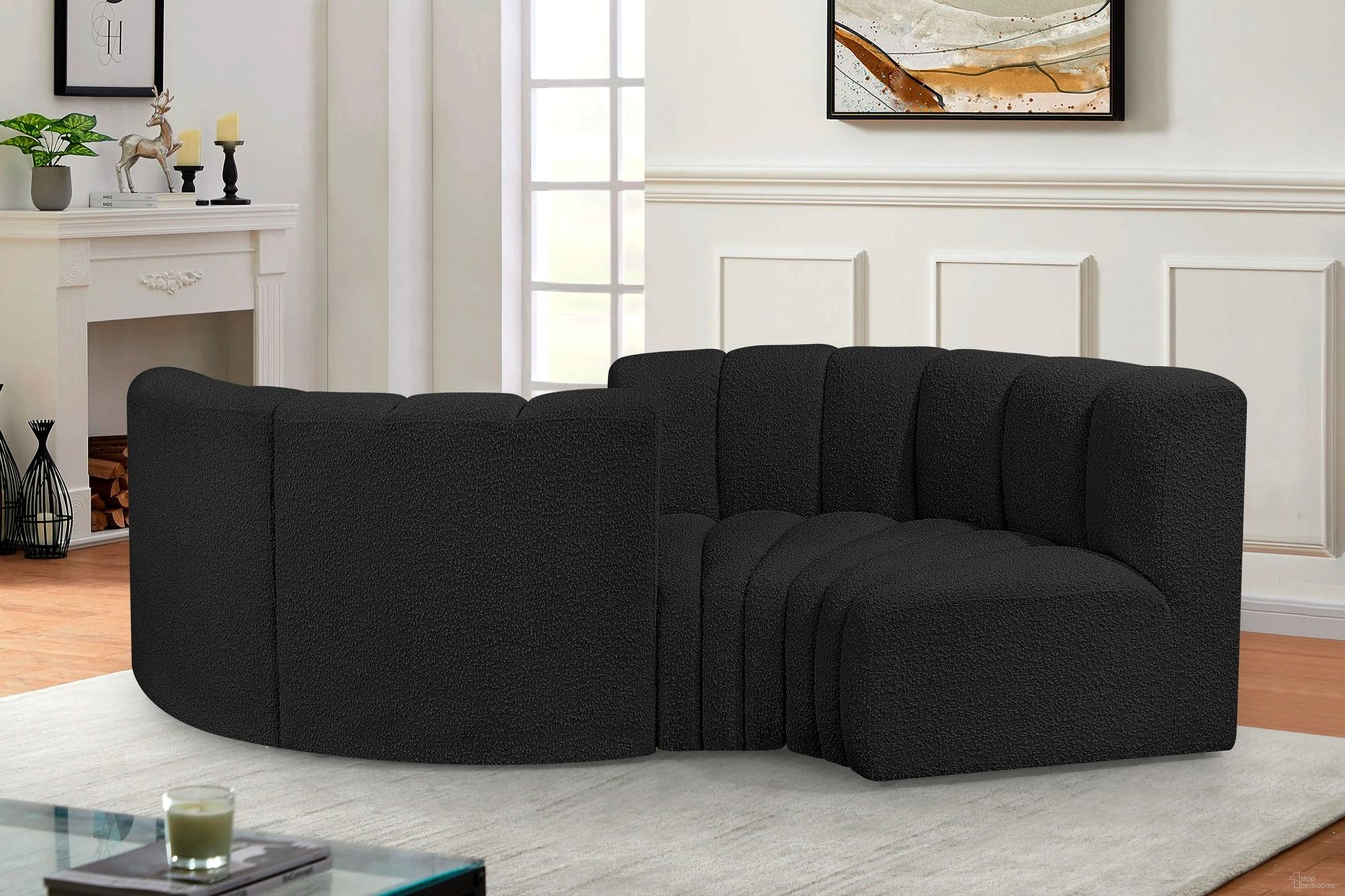 Arc Boucle Fabric 4 Piece Modular Sofa In Black