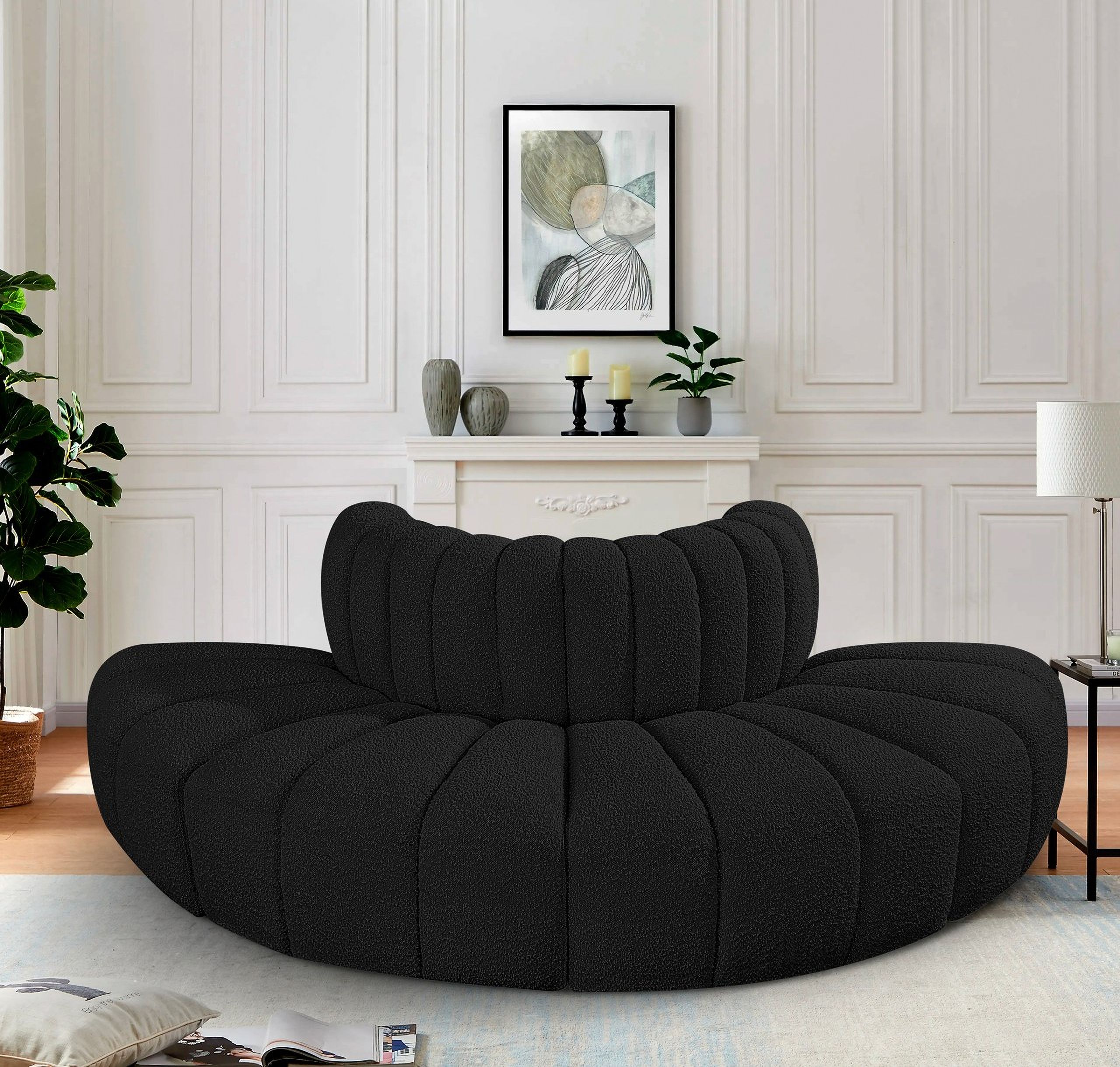 Arc Boucle Fabric 4 Piece Modular Sofa In Black