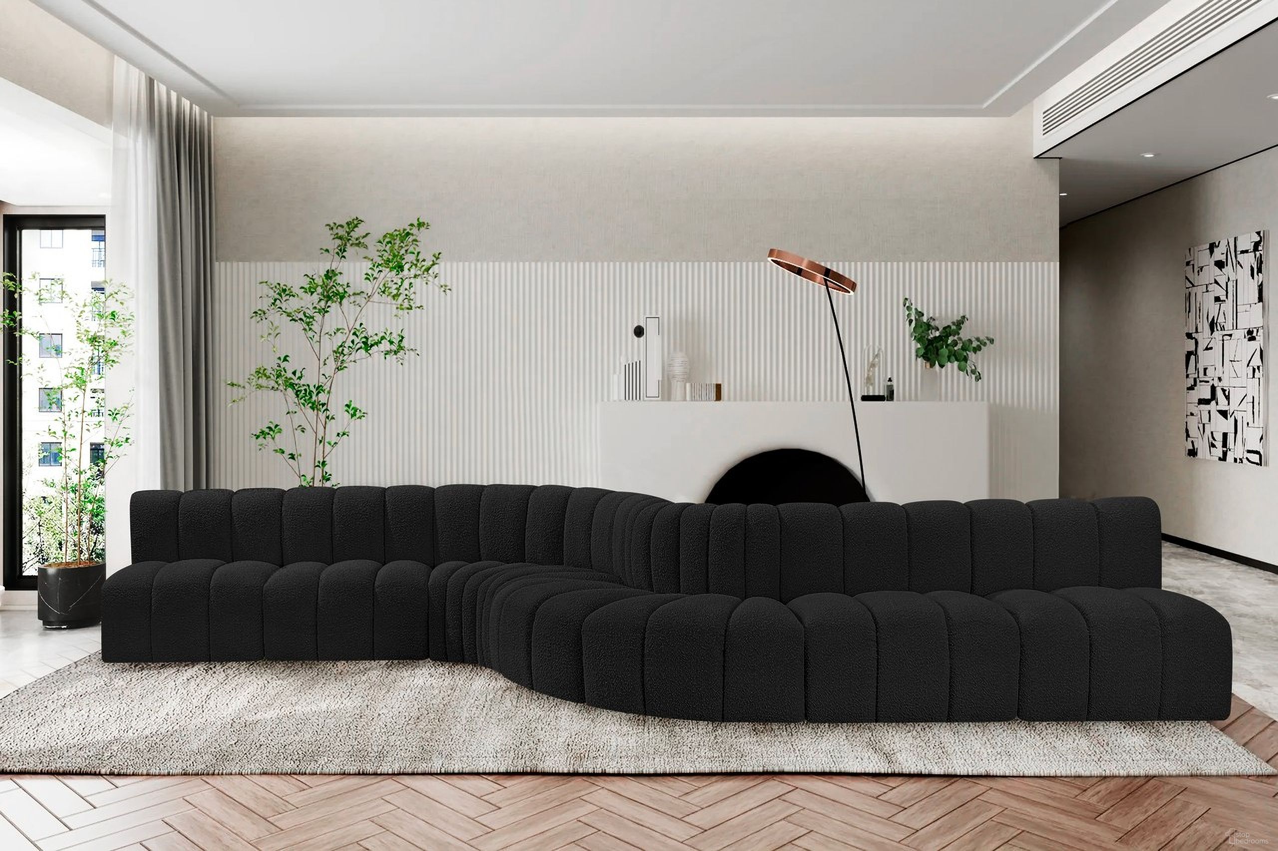 The appearance of Arc Boucle Fabric 8 Piece Modular Sofa In Black designed by Meridian in the modern / contemporary interior design. This black piece of furniture was selected by 1StopBedrooms from Arc Collection to add a touch of cosiness and style into your home. Sku: 102Black-ST;102Black-ST;102Black-ST;102Black-ST;102Black-CC;102Black-CC;102Black-RC;102Black-RC. Layout: Modular. Material: Boucle.