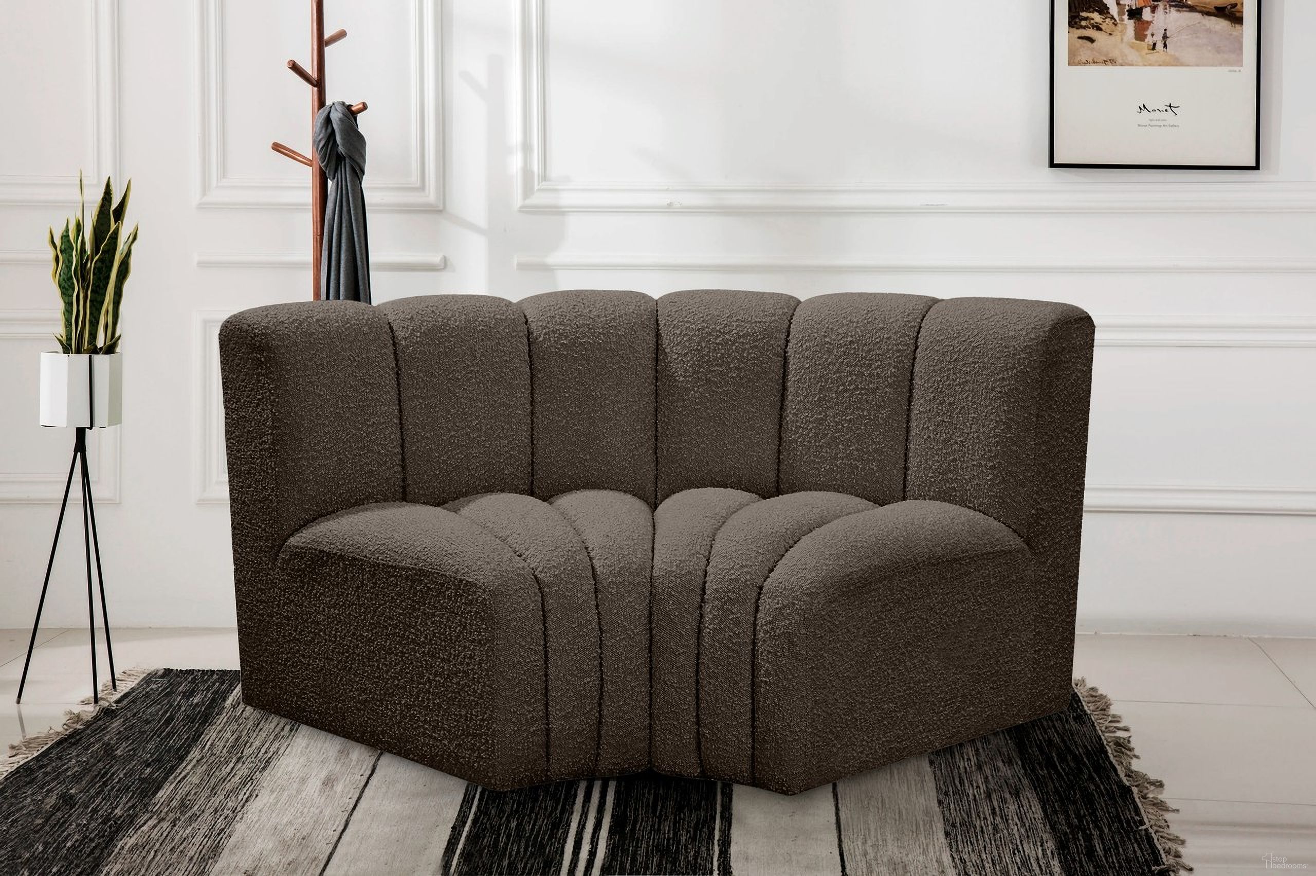 Arc Boucle Fabric 2 Piece Modular Sofa In Brown