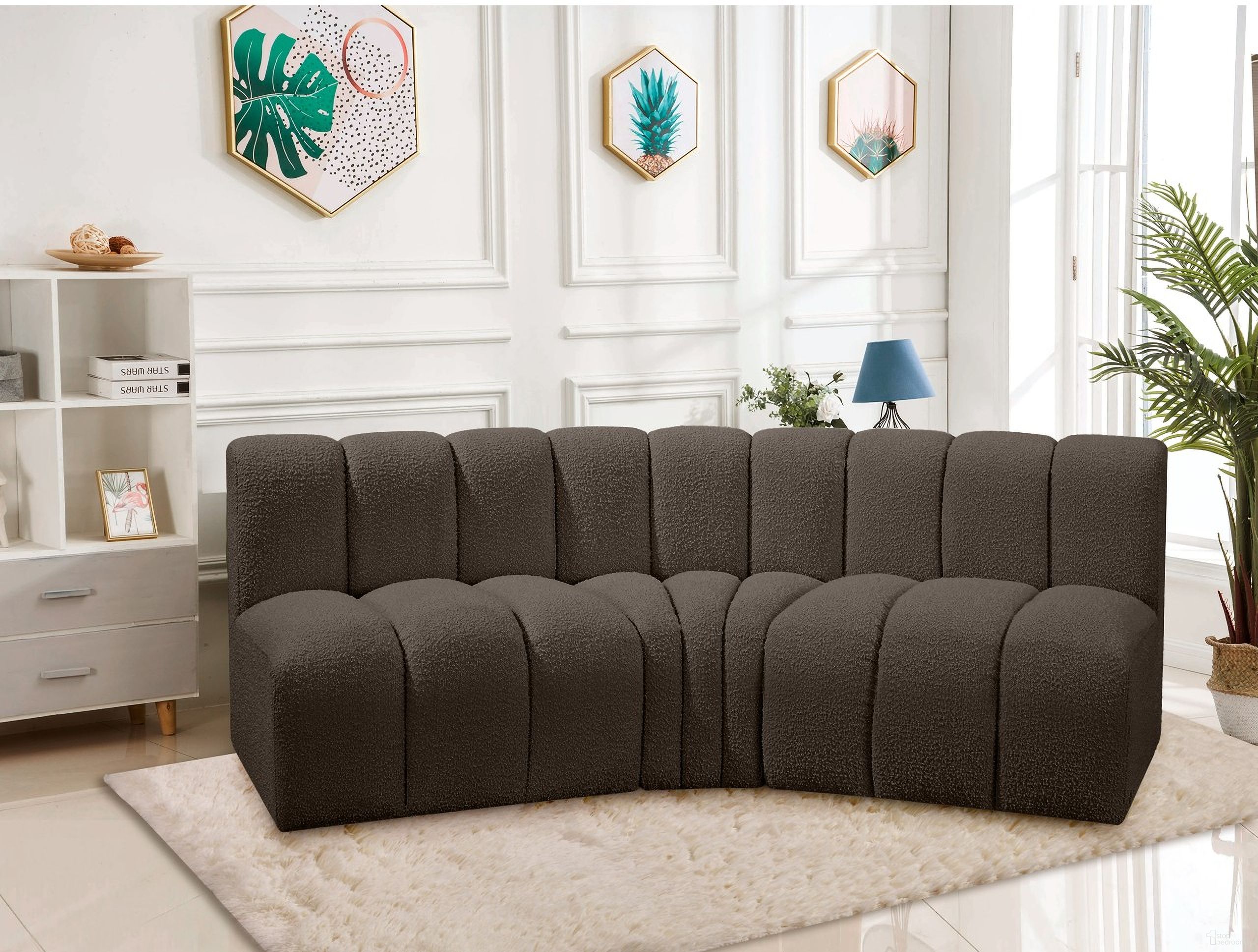 Arc Boucle Fabric 3 Piece Modular Sofa In Brown