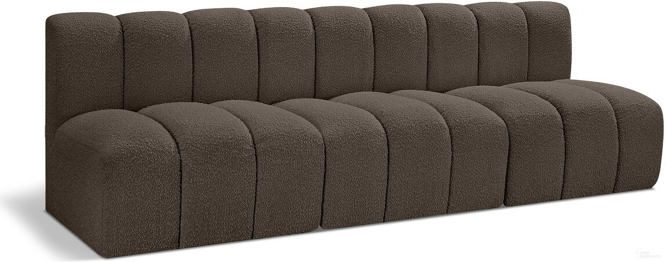 The appearance of Arc Boucle Fabric 3 Seater Modular Sofa In Brown designed by Meridian in the modern / contemporary interior design. This brown piece of furniture  was selected by 1StopBedrooms from Arc Collection to add a touch of cosiness and style into your home. Sku: 102Brown-ST;102Brown-ST;102Brown-ST. Material: Boucle.