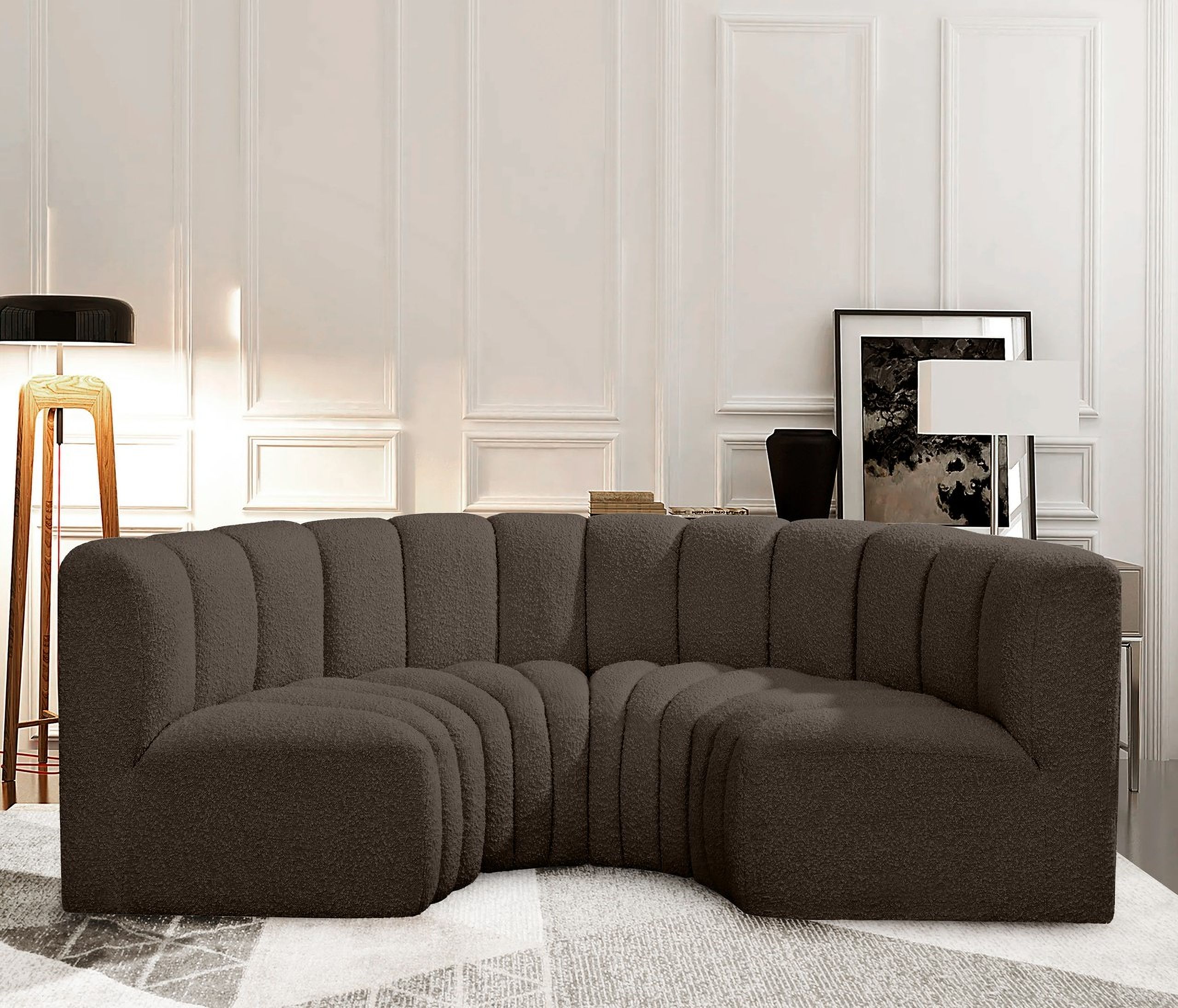 Arc Boucle Fabric 4 Piece Modular Sofa In Brown