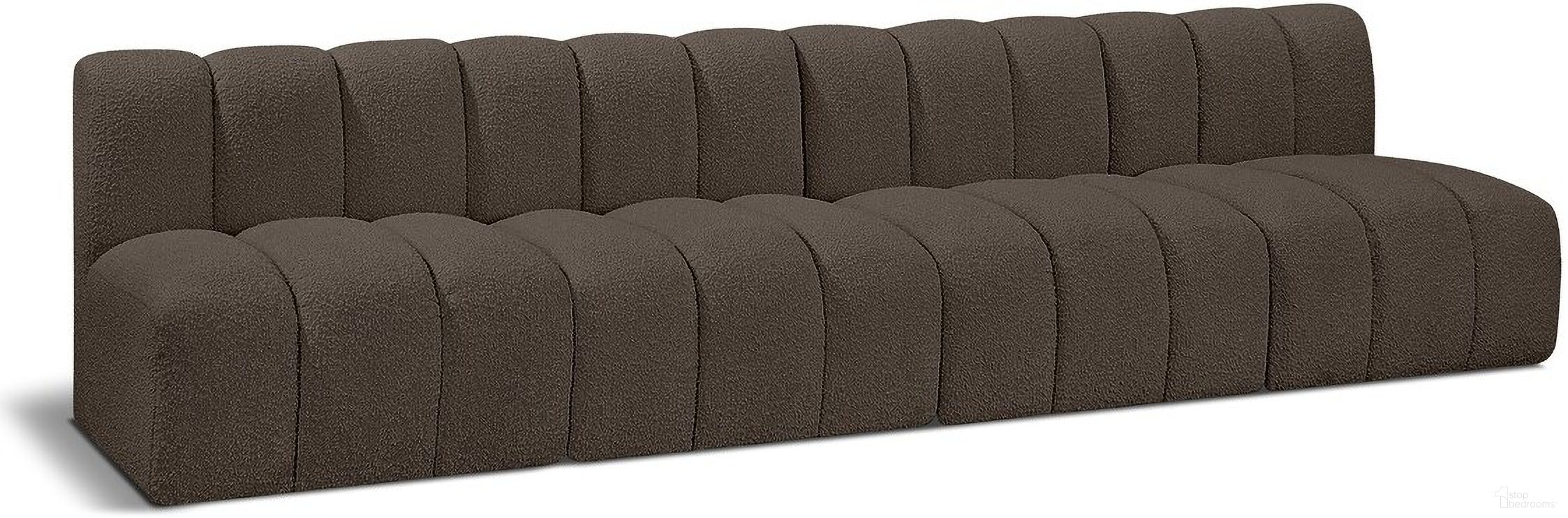 The appearance of Arc Boucle Fabric 4 Seater Modular Sofa In Brown designed by Meridian in the modern / contemporary interior design. This brown piece of furniture was selected by 1StopBedrooms from Arc Collection to add a touch of cosiness and style into your home. Sku: 102Brown-ST;102Brown-ST;102Brown-ST;102Brown-ST. Material: Boucle.