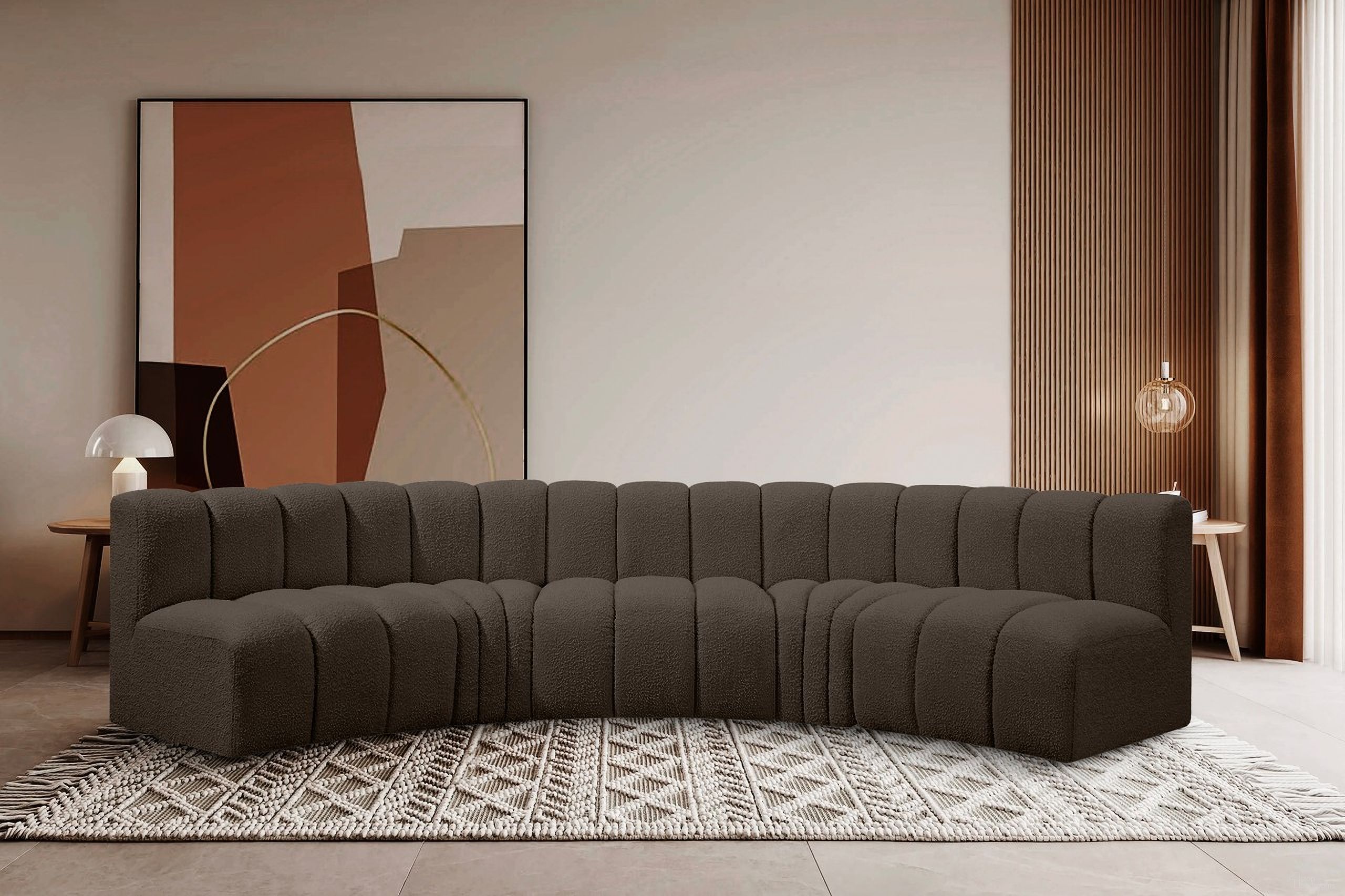 Arc Boucle Fabric 5 Piece Modular Sofa In Brown