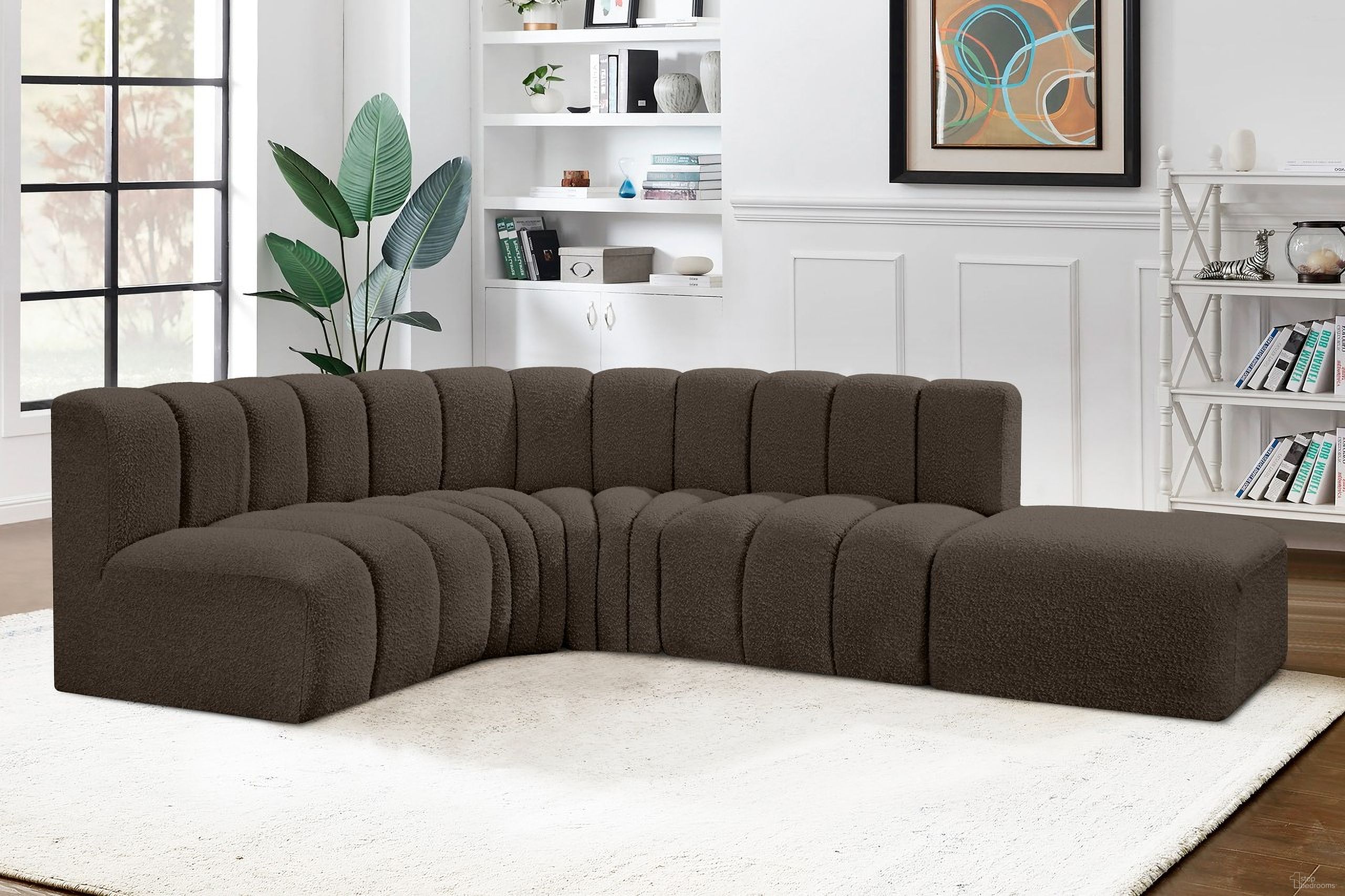 Arc Boucle Fabric 5 Piece Modular Sofa In Brown