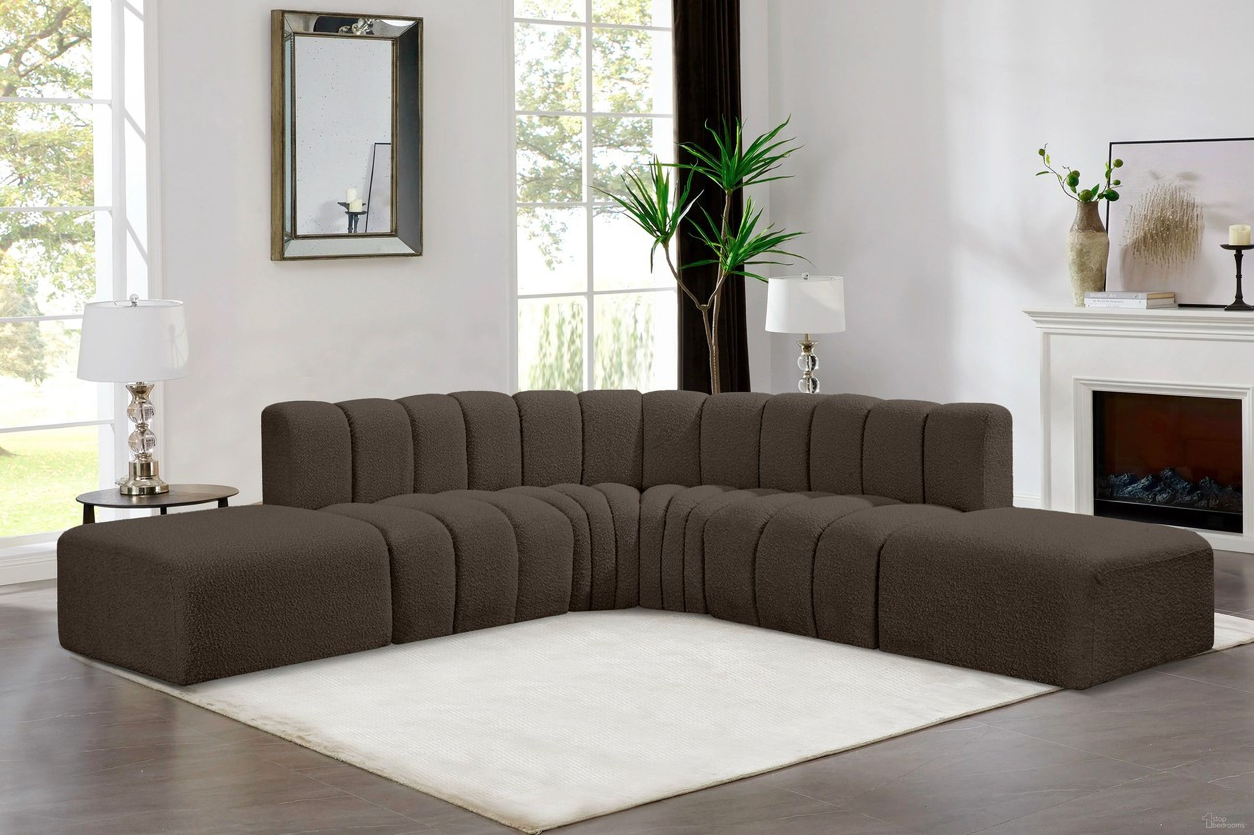 Arc Boucle Fabric 6 Piece Modular Sofa In Brown
