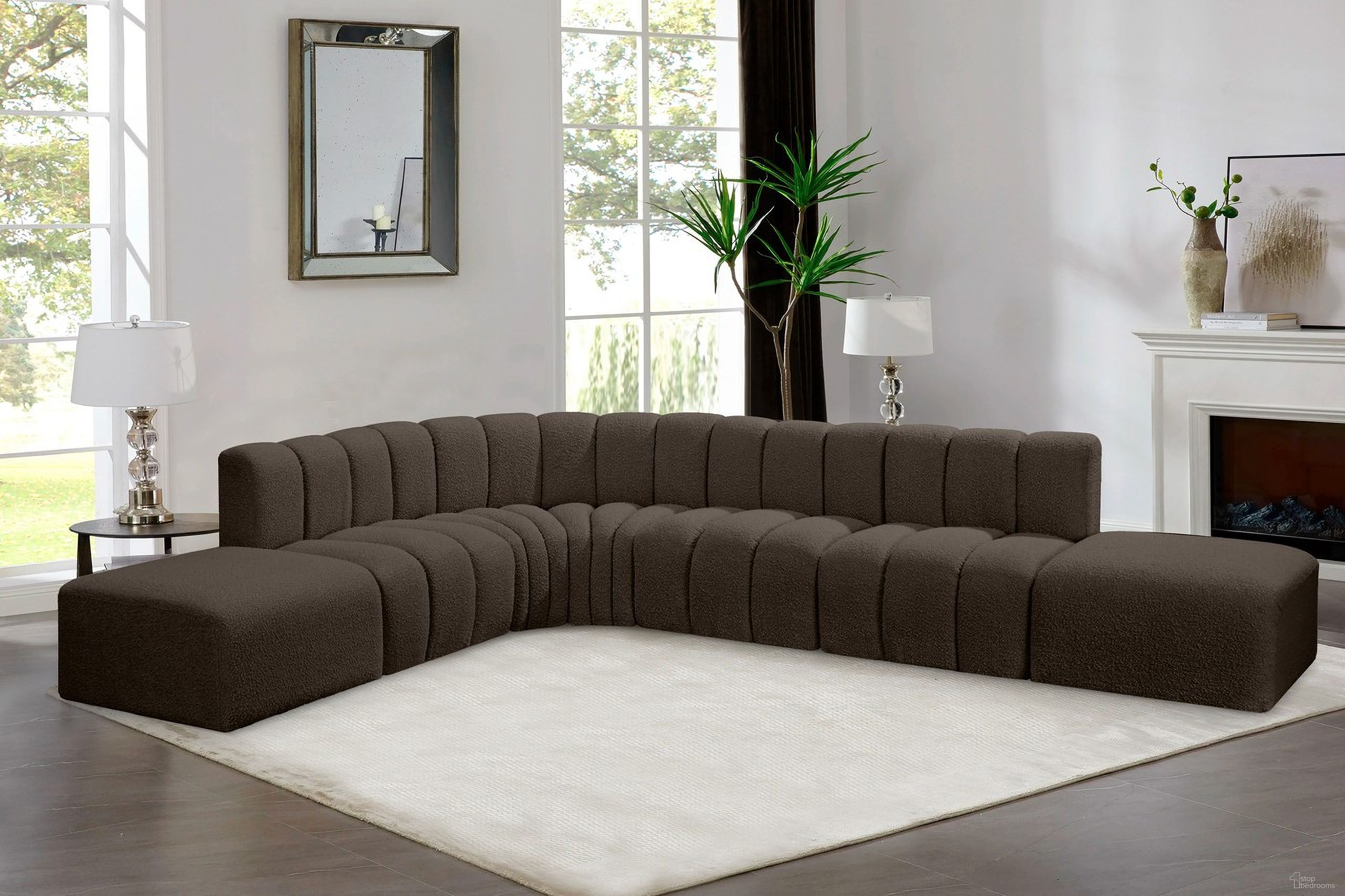 The appearance of Arc Boucle Fabric 7 Piece Modular Sofa In Brown designed by Meridian in the modern / contemporary interior design. This brown piece of furniture was selected by 1StopBedrooms from Arc Collection to add a touch of cosiness and style into your home. Sku: 102Brown-ST;102Brown-ST;102Brown-ST;102Brown-CC;102Brown-CC;102Brown-Ott;102Brown-Ott. Layout: Modular. Material: Boucle.