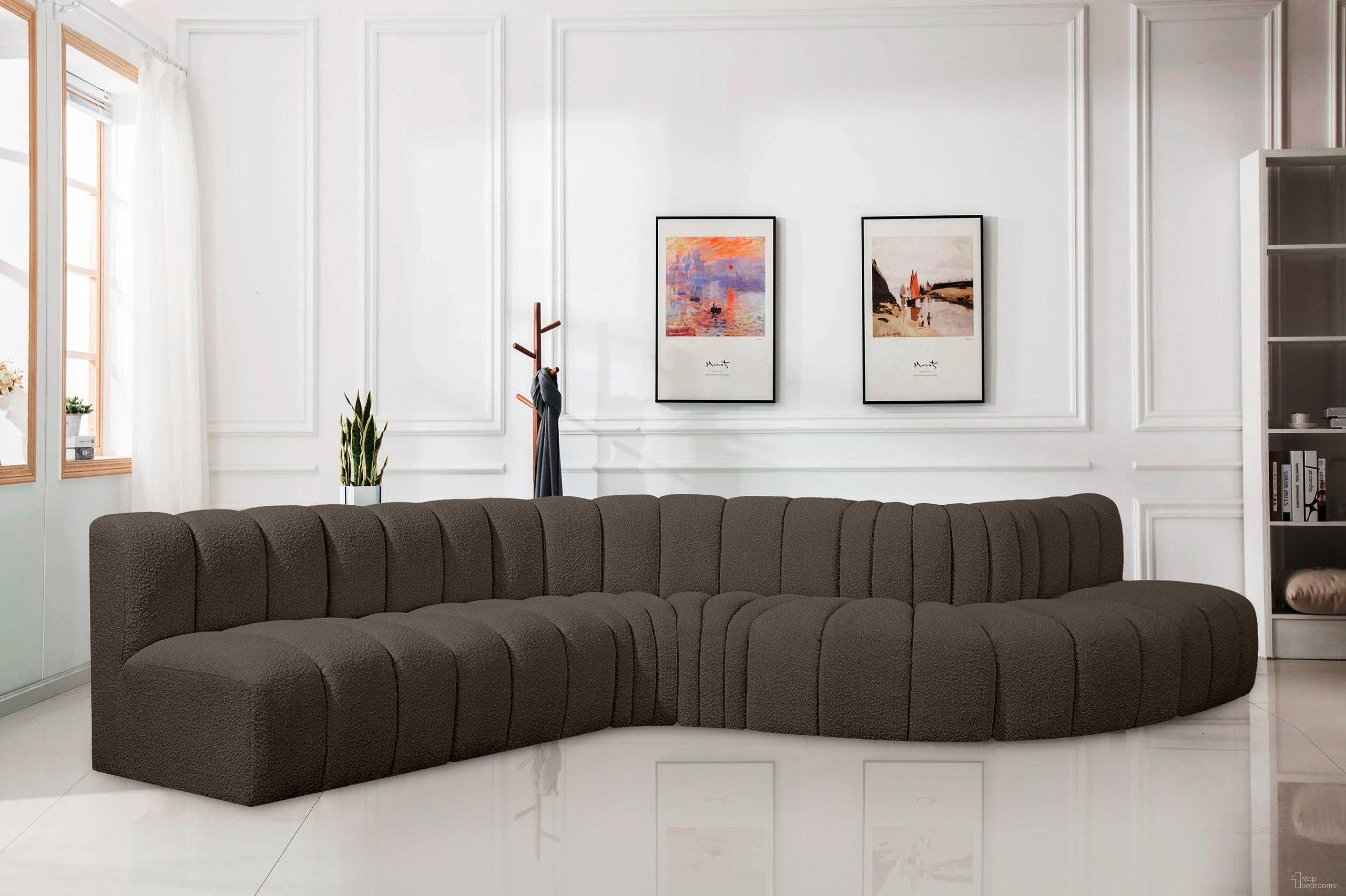 The appearance of Arc Boucle Fabric 7 Piece Modular Sofa In Brown designed by Meridian in the modern / contemporary interior design. This brown piece of furniture was selected by 1StopBedrooms from Arc Collection to add a touch of cosiness and style into your home. Sku: 102Brown-ST;102Brown-ST;102Brown-ST;102Brown-CC;102Brown-CC;102Brown-RC;102Brown-RC. Layout: Modular. Material: Boucle.