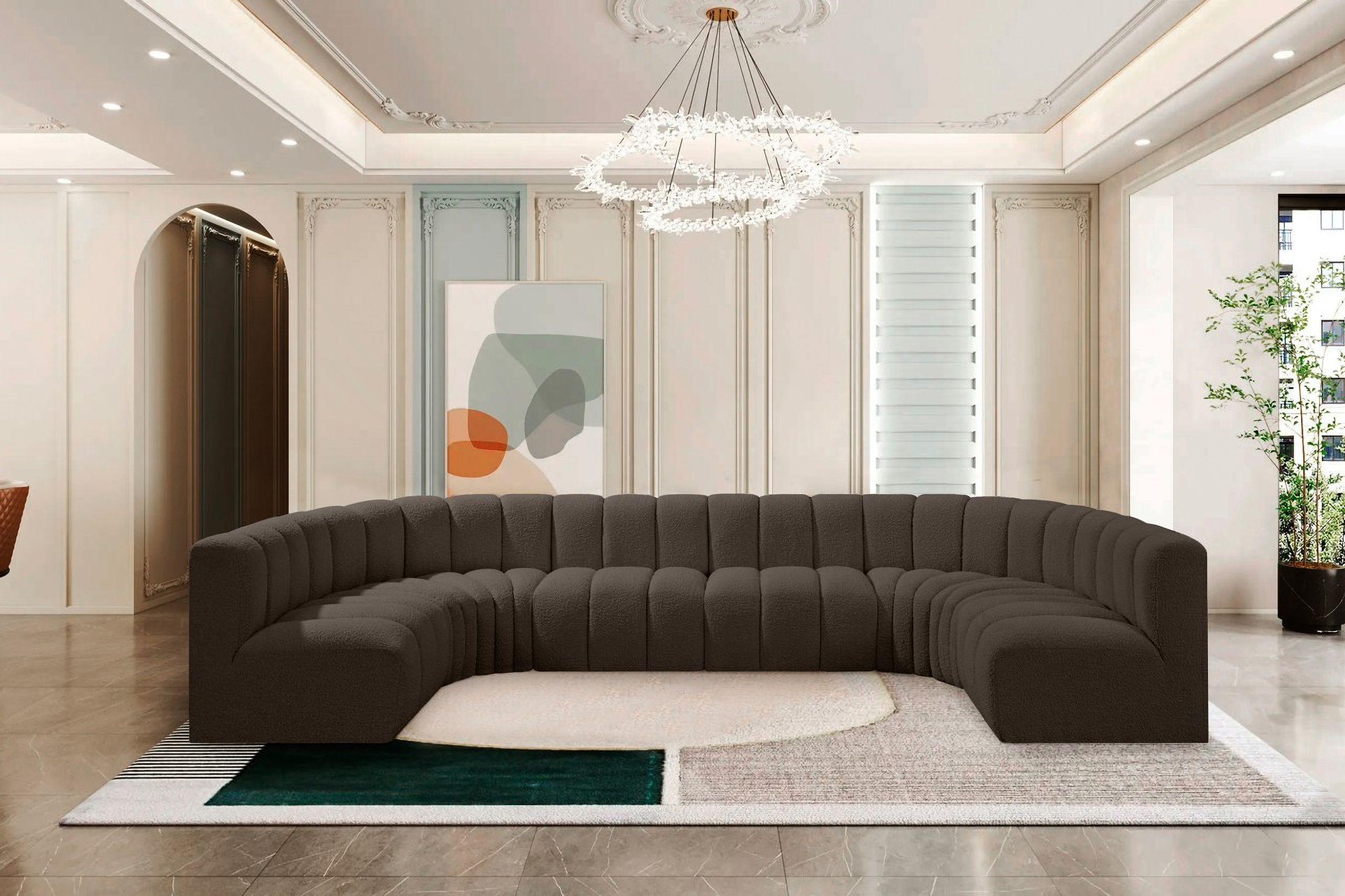 The appearance of Arc Boucle Fabric 8 Piece Modular Sofa In Brown designed by Meridian in the modern / contemporary interior design. This brown piece of furniture was selected by 1StopBedrooms from Arc Collection to add a touch of cosiness and style into your home. Sku: 102Brown-ST;102Brown-ST;102Brown-ST;102Brown-ST;102Brown-CC;102Brown-CC;102Brown-CC;102Brown-CC. Layout: Modular. Material: Boucle.