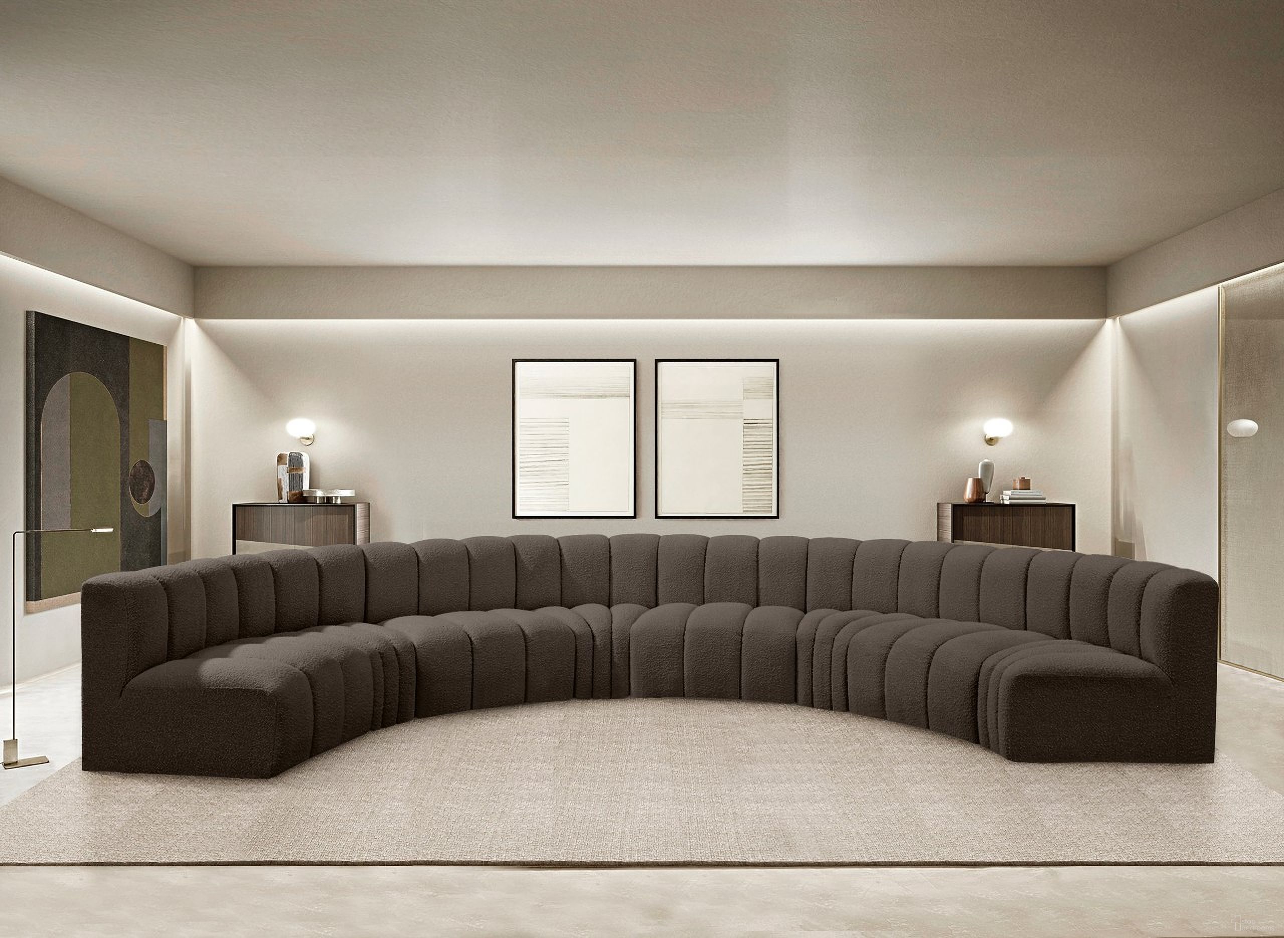 The appearance of Arc Boucle Fabric 8 Piece Modular Sofa In Brown designed by Meridian in the modern / contemporary interior design. This brown piece of furniture was selected by 1StopBedrooms from Arc Collection to add a touch of cosiness and style into your home. Sku: 102Brown-ST;102Brown-ST;102Brown-ST;102Brown-ST;102Brown-CC;102Brown-CC;102Brown-CC;102Brown-CC. Layout: Modular. Material: Boucle.
