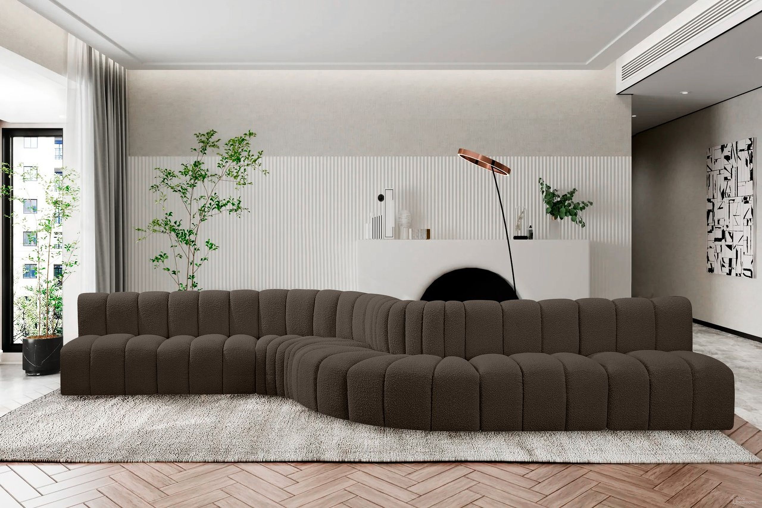 The appearance of Arc Boucle Fabric 8 Piece Modular Sofa In Brown designed by Meridian in the modern / contemporary interior design. This brown piece of furniture was selected by 1StopBedrooms from Arc Collection to add a touch of cosiness and style into your home. Sku: 102Brown-ST;102Brown-ST;102Brown-ST;102Brown-ST;102Brown-CC;102Brown-CC;102Brown-RC;102Brown-RC. Layout: Modular. Material: Boucle.