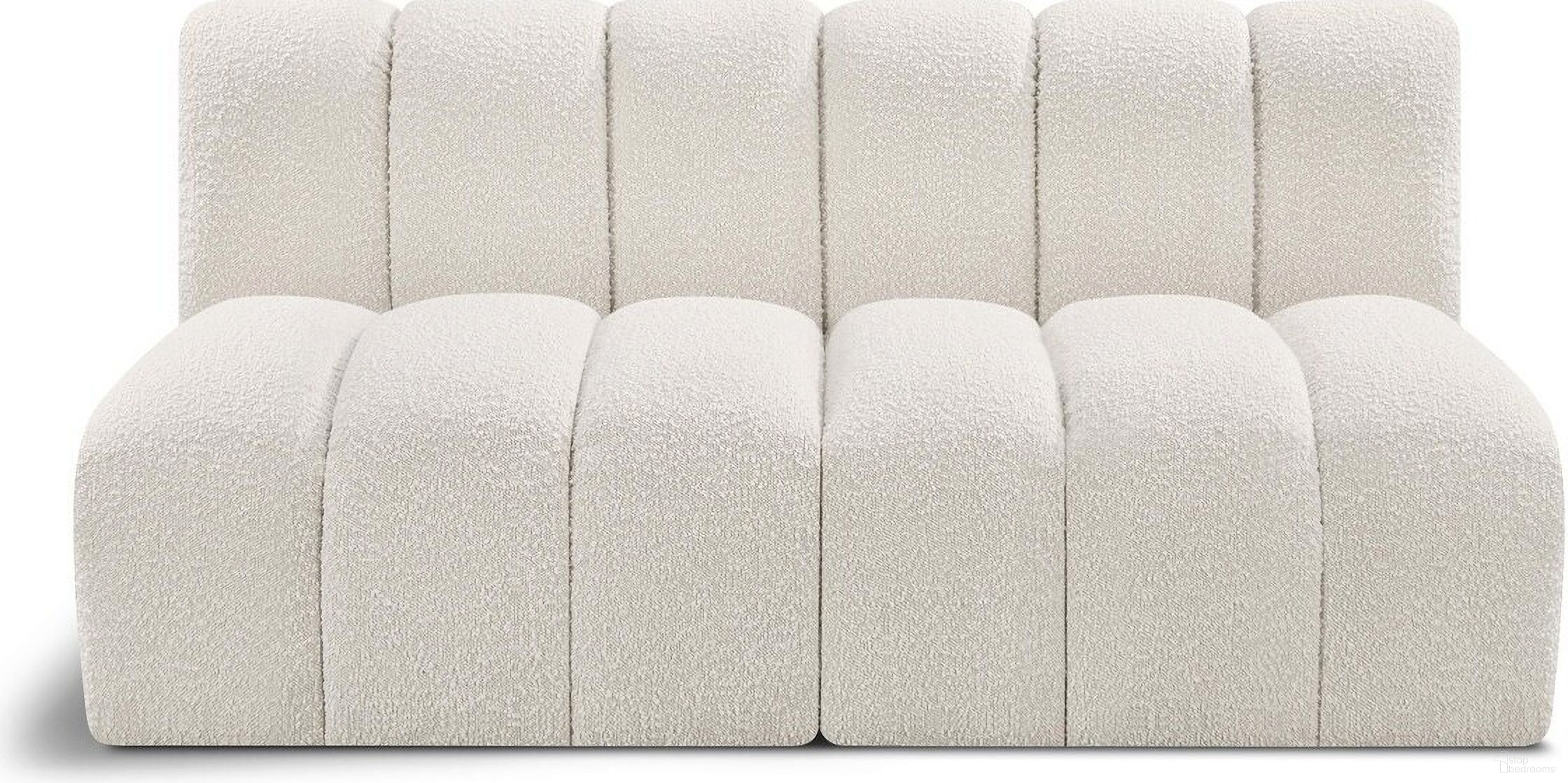 The appearance of Arc Boucle Fabric 2 Seater Modular Sofa In Cream designed by Meridian in the modern / contemporary interior design. This cream piece of furniture  was selected by 1StopBedrooms from Arc Collection to add a touch of cosiness and style into your home. Sku: 102Cream-ST;102Cream-ST. Material: Boucle.