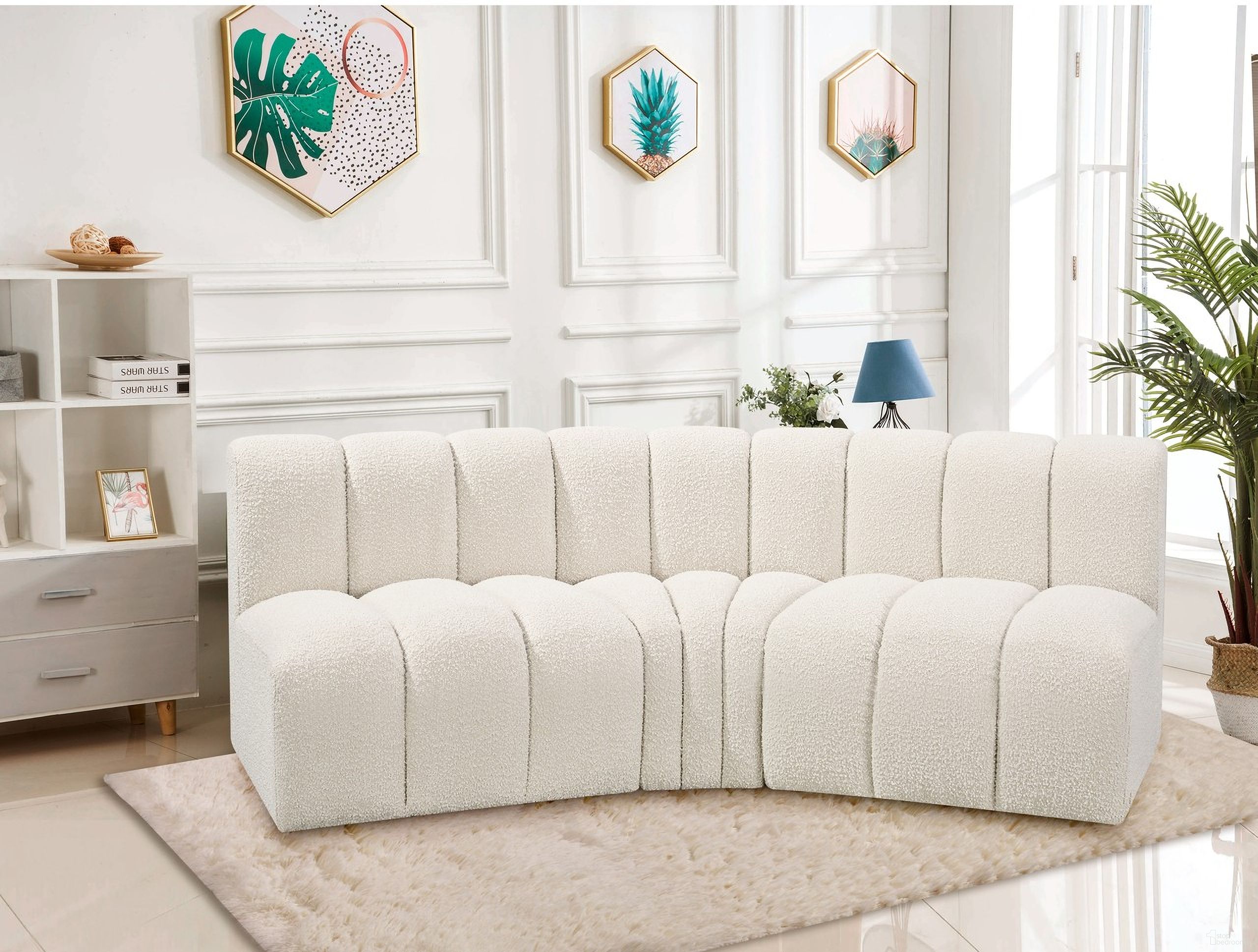 Arc Boucle Fabric 3 Piece Modular Sofa In Cream