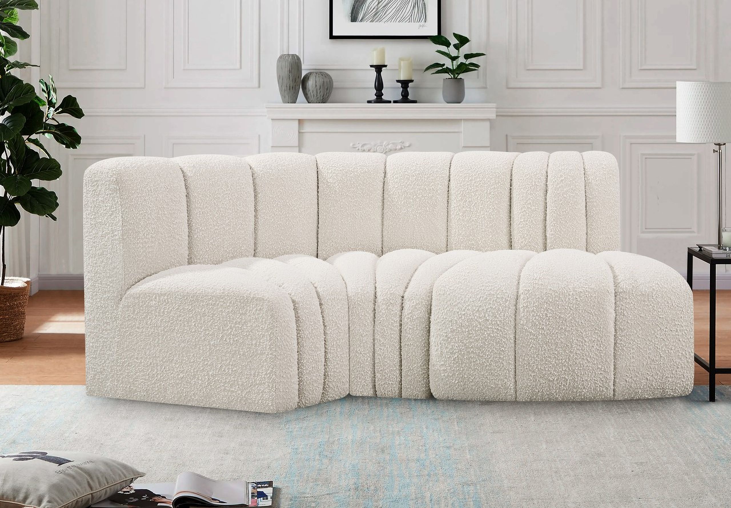 Arc Boucle Fabric 3 Piece Modular Sofa In Cream