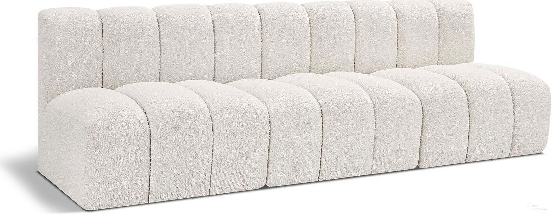 The appearance of Arc Boucle Fabric 3 Seater Modular Sofa In Cream designed by Meridian in the modern / contemporary interior design. This cream piece of furniture  was selected by 1StopBedrooms from Arc Collection to add a touch of cosiness and style into your home. Sku: 102Cream-ST;102Cream-ST;102Cream-ST. Material: Boucle.