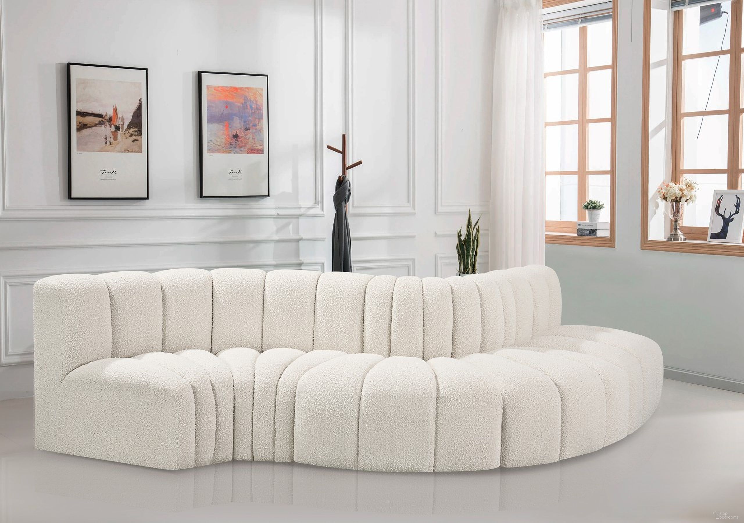 Arc Boucle Fabric 5 Piece Modular Sofa In Cream