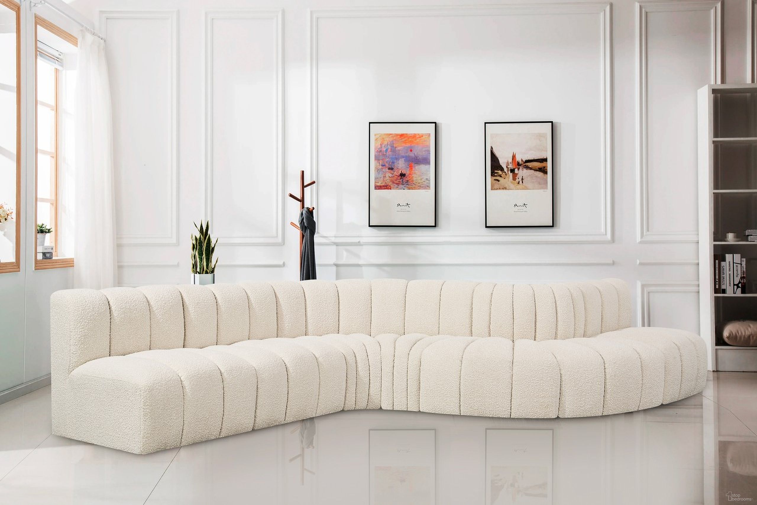 The appearance of Arc Boucle Fabric 7 Piece Modular Sofa In Cream designed by Meridian in the modern / contemporary interior design. This cream piece of furniture was selected by 1StopBedrooms from Arc Collection to add a touch of cosiness and style into your home. Sku: 102Cream-ST;102Cream-ST;102Cream-ST;102Cream-CC;102Cream-CC;102Cream-RC;102Cream-RC. Material: Boucle.