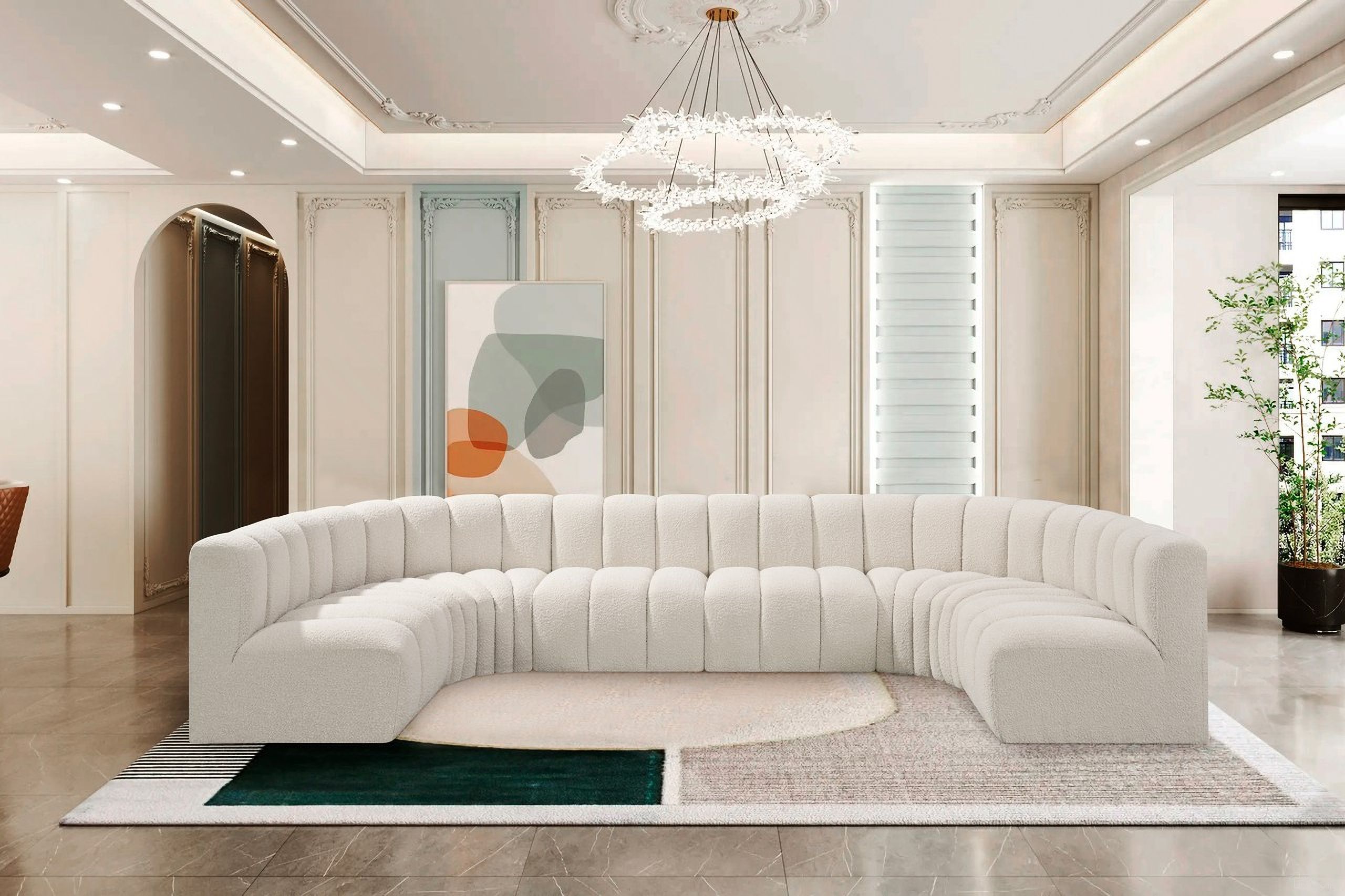 The appearance of Arc Boucle Fabric 8 Piece Modular Sofa In Cream designed by Meridian in the modern / contemporary interior design. This cream piece of furniture was selected by 1StopBedrooms from Arc Collection to add a touch of cosiness and style into your home. Sku: 102Cream-ST;102Cream-ST;102Cream-ST;102Cream-ST;102Cream-CC;102Cream-CC;102Cream-CC;102Cream-CC. Material: Boucle.