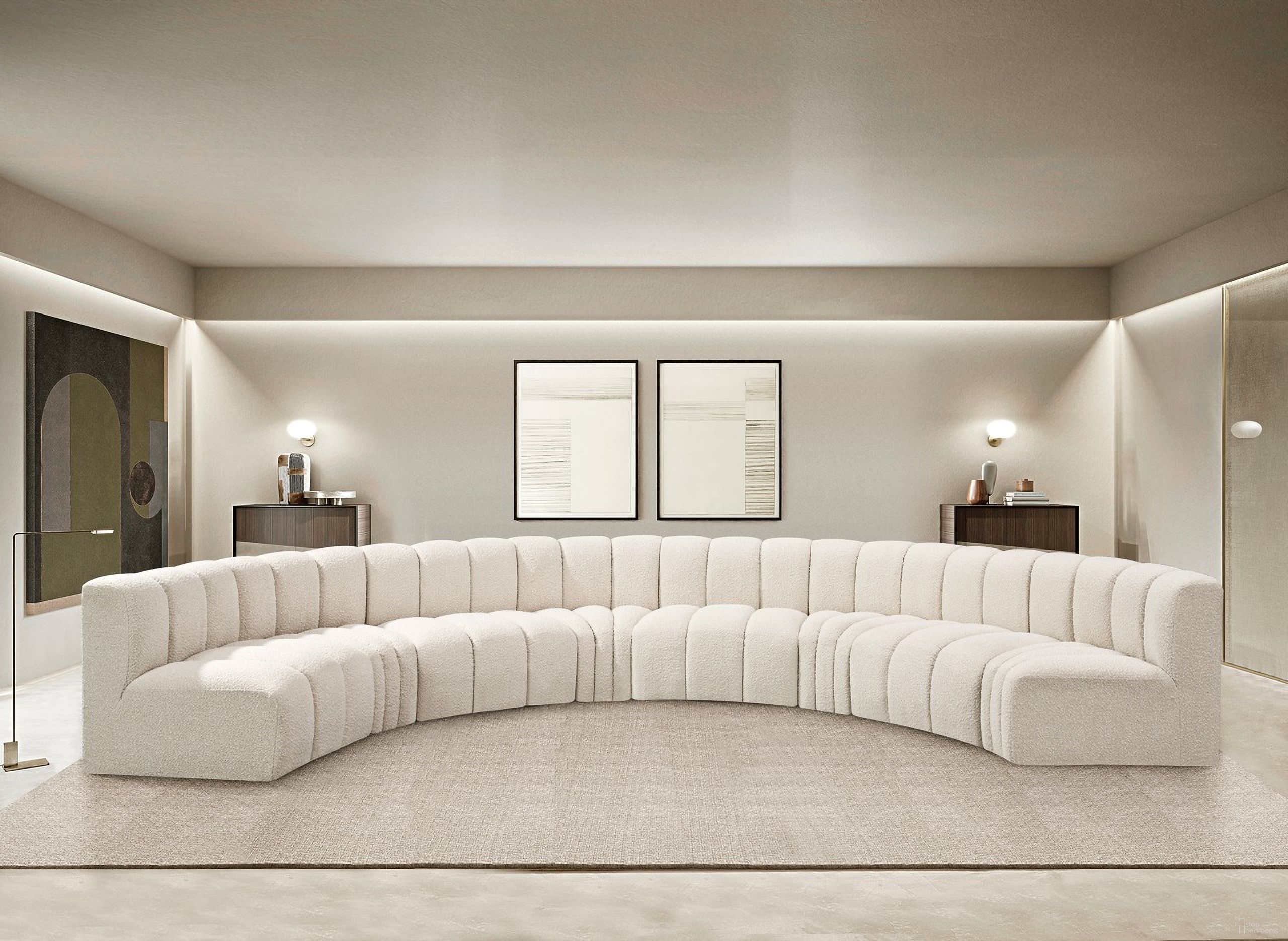 The appearance of Arc Boucle Fabric 8 Piece Modular Sofa In Cream designed by Meridian in the modern / contemporary interior design. This cream piece of furniture  was selected by 1StopBedrooms from Arc Collection to add a touch of cosiness and style into your home. Sku: 102Cream-ST;102Cream-ST;102Cream-ST;102Cream-ST;102Cream-CC;102Cream-CC;102Cream-CC;102Cream-CC. Material: Boucle.