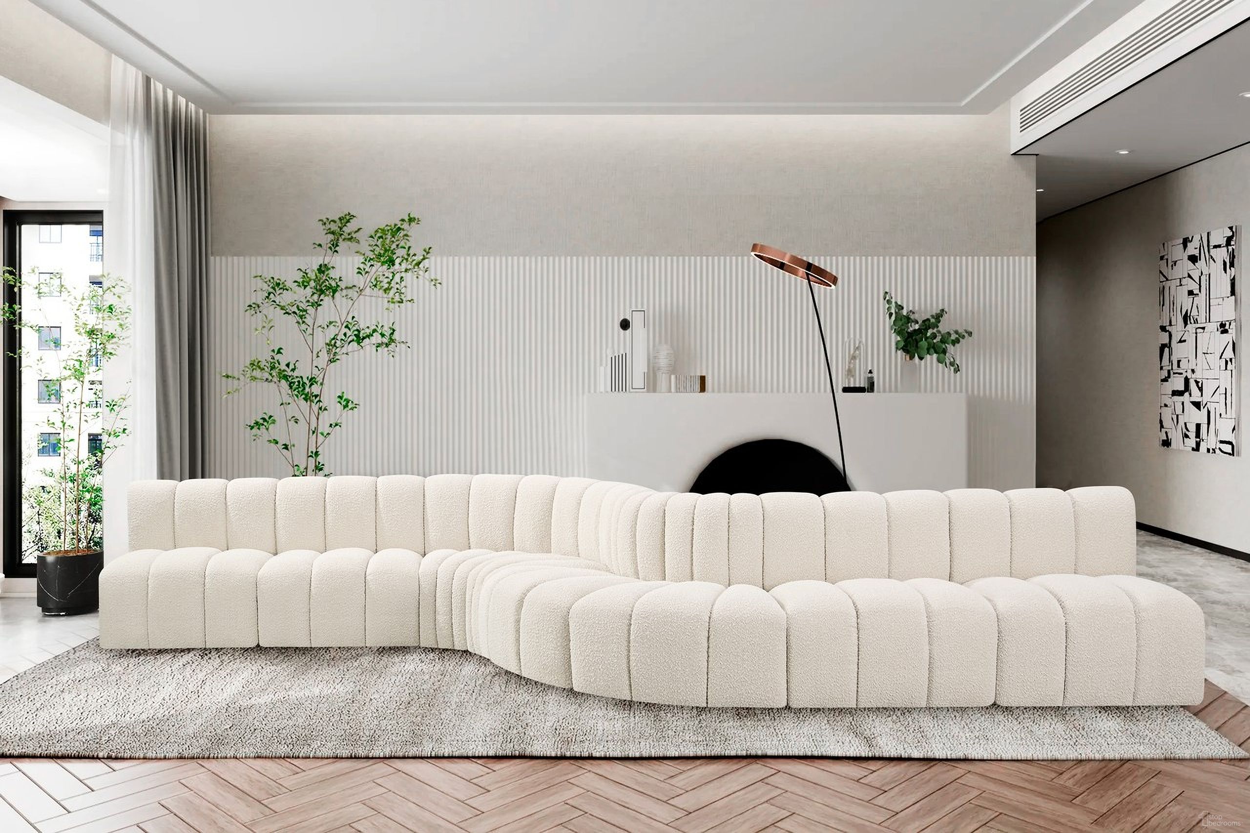 The appearance of Arc Boucle Fabric 8 Piece Modular Sofa In Cream designed by Meridian in the modern / contemporary interior design. This cream piece of furniture  was selected by 1StopBedrooms from Arc Collection to add a touch of cosiness and style into your home. Sku: 102Cream-ST;102Cream-ST;102Cream-ST;102Cream-ST;102Cream-CC;102Cream-CC;102Cream-RC;102Cream-RC. Material: Boucle.
