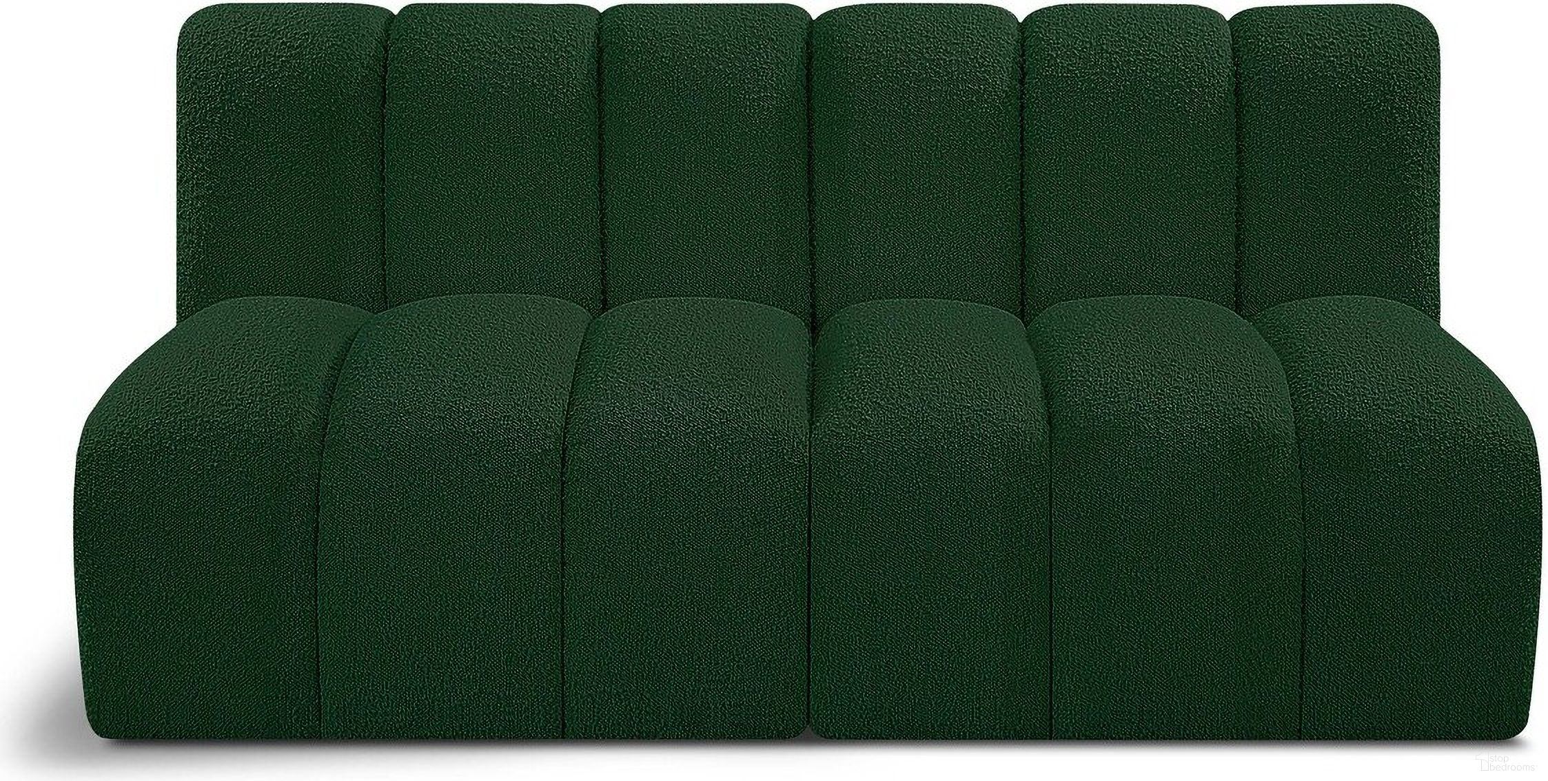 The appearance of Arc Boucle Fabric 2 Seater Modular Sofa In Green designed by Meridian in the modern / contemporary interior design. This green piece of furniture was selected by 1StopBedrooms from Arc Collection to add a touch of cosiness and style into your home. Sku: 102Green-ST;102Green-ST. Material: Boucle.