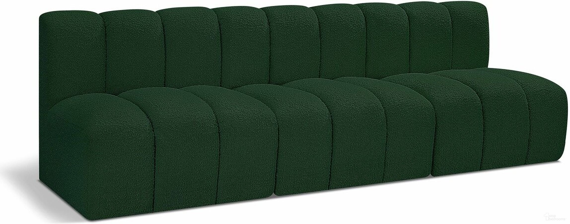 The appearance of Arc Boucle Fabric 3 Seater Modular Sofa In Green designed by Meridian in the modern / contemporary interior design. This green piece of furniture was selected by 1StopBedrooms from Arc Collection to add a touch of cosiness and style into your home. Sku: 102Green-ST;102Green-ST;102Green-ST. Material: Boucle.