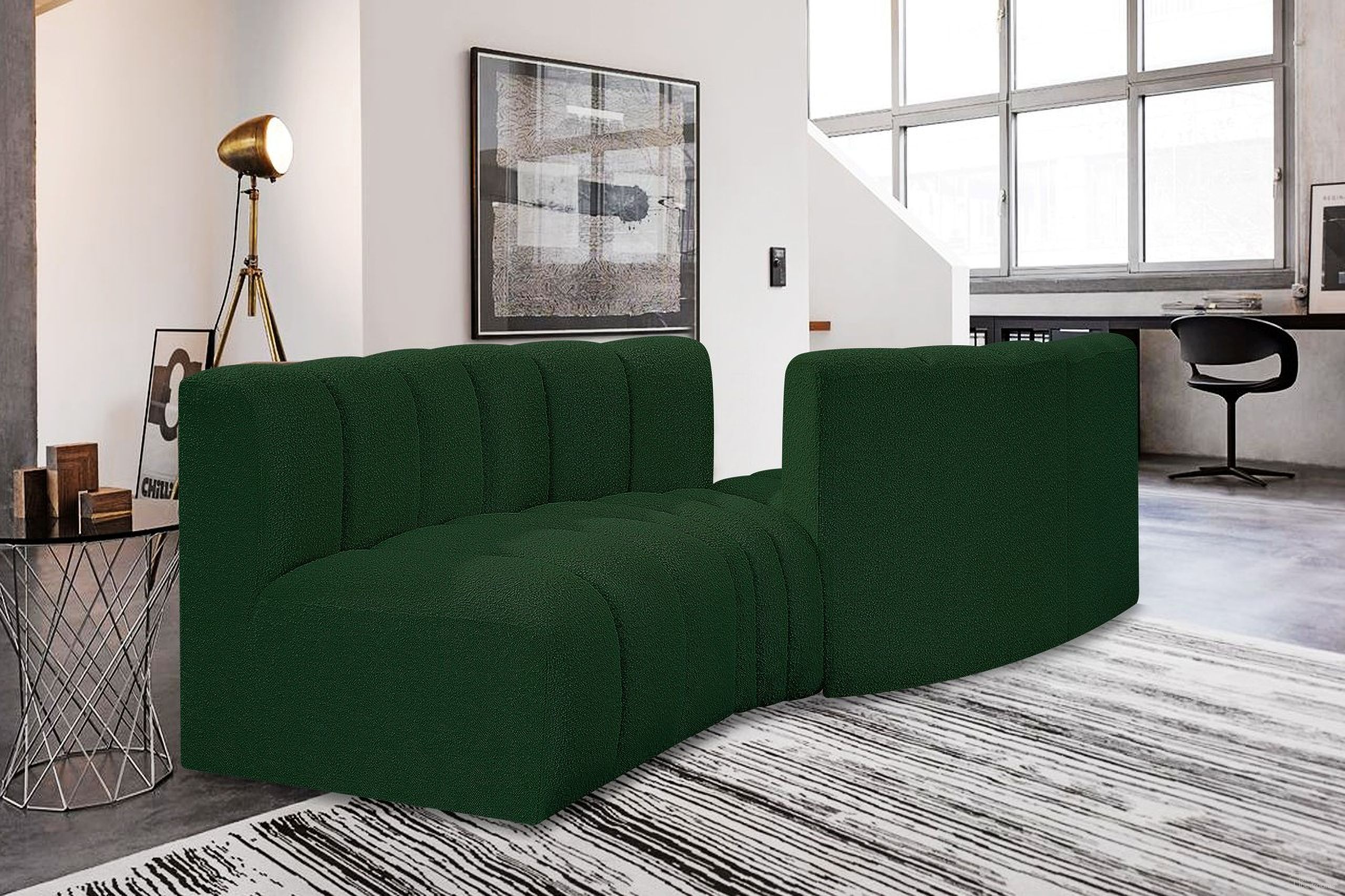 The appearance of Arc Boucle Fabric 4 Piece Modular Sofa In Green designed by Meridian in the modern / contemporary interior design. This green piece of furniture  was selected by 1StopBedrooms from Arc Collection to add a touch of cosiness and style into your home. Sku: 102Green-ST;102Green-ST;102Green-CC;102Green-CC. Material: Plywood. Layout: Modular.