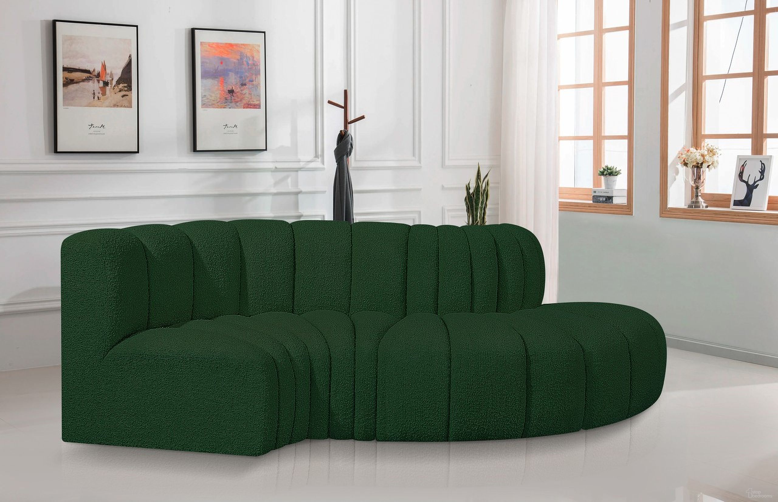 The appearance of Arc Boucle Fabric 4 Piece Modular Sofa In Green designed by Meridian in the modern / contemporary interior design. This green piece of furniture  was selected by 1StopBedrooms from Arc Collection to add a touch of cosiness and style into your home. Sku: 102Green-CC;102Green-CC;102Green-RC;102Green-RC. Material: Plywood. Layout: Modular.