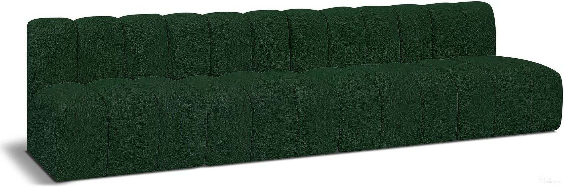 The appearance of Arc Boucle Fabric 4 Seater Modular Sofa In Green designed by Meridian in the modern / contemporary interior design. This green piece of furniture was selected by 1StopBedrooms from Arc Collection to add a touch of cosiness and style into your home. Sku: 102Green-ST;102Green-ST;102Green-ST;102Green-ST. Material: Boucle.