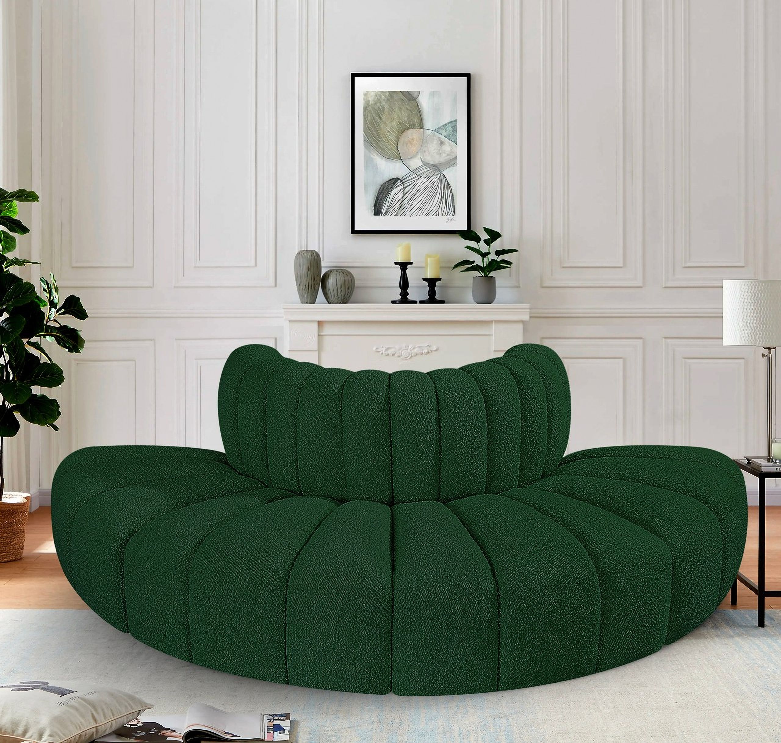 The appearance of Arc Boucle Fabric 4 Piece Modular Sofa In Green designed by Meridian in the modern / contemporary interior design. This green piece of furniture  was selected by 1StopBedrooms from Arc Collection to add a touch of cosiness and style into your home. Sku: 102Green-RC;102Green-RC;102Green-RC;102Green-RC. Material: Plywood. Layout: Modular.