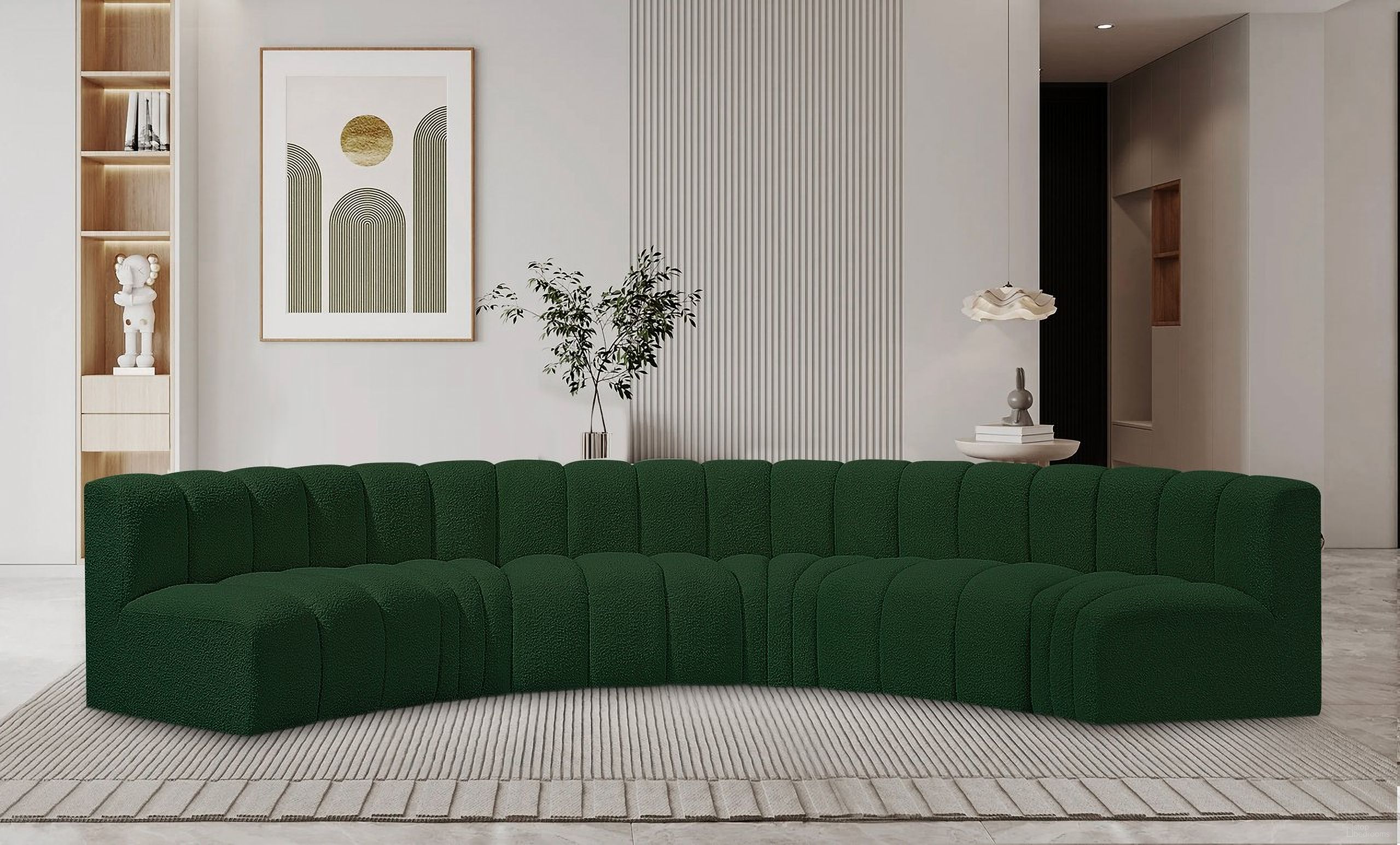Arc Boucle Fabric 6 Piece Modular Sofa In Green