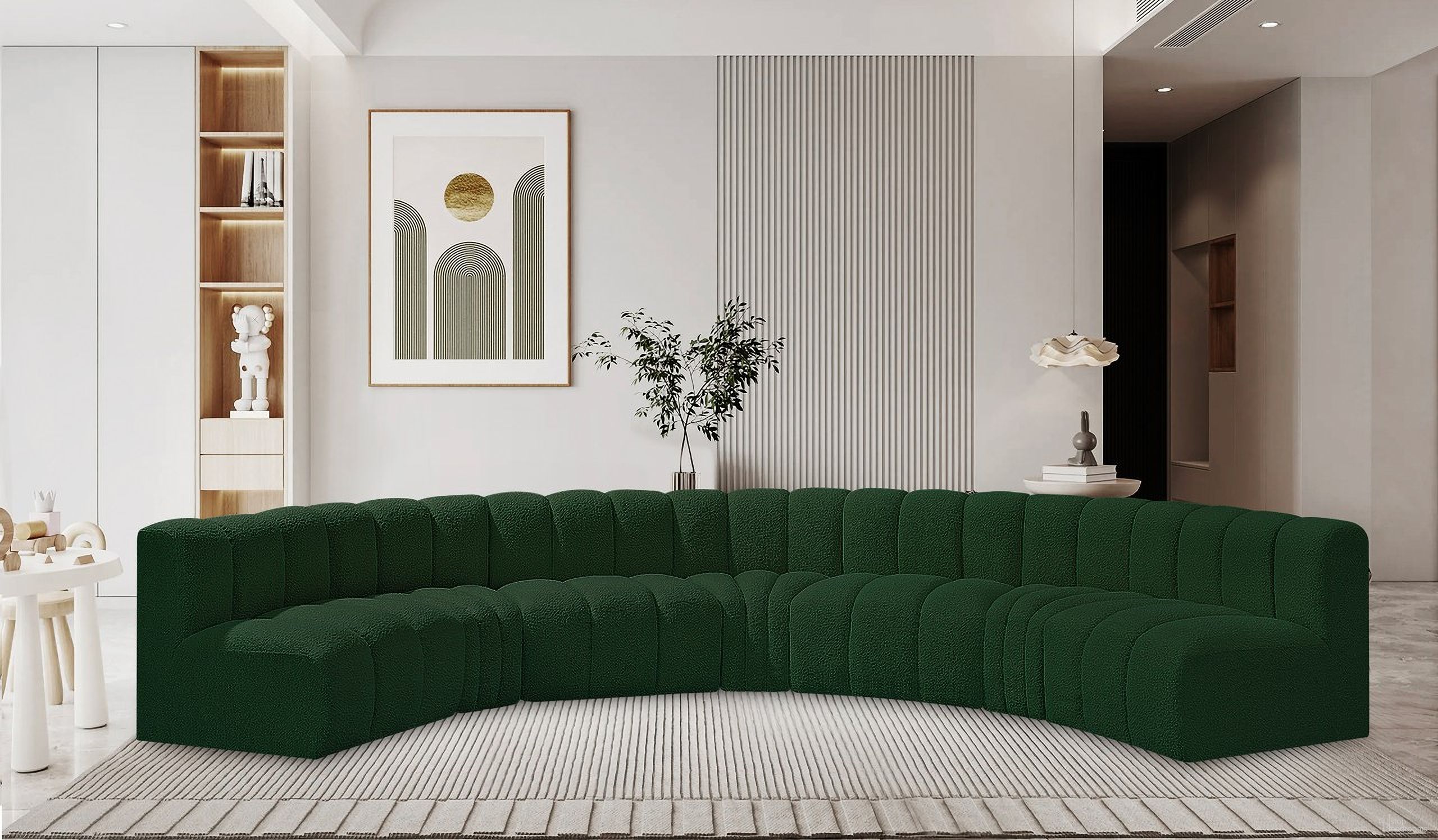 Arc Boucle Fabric 7 Piece Modular Sofa In Green