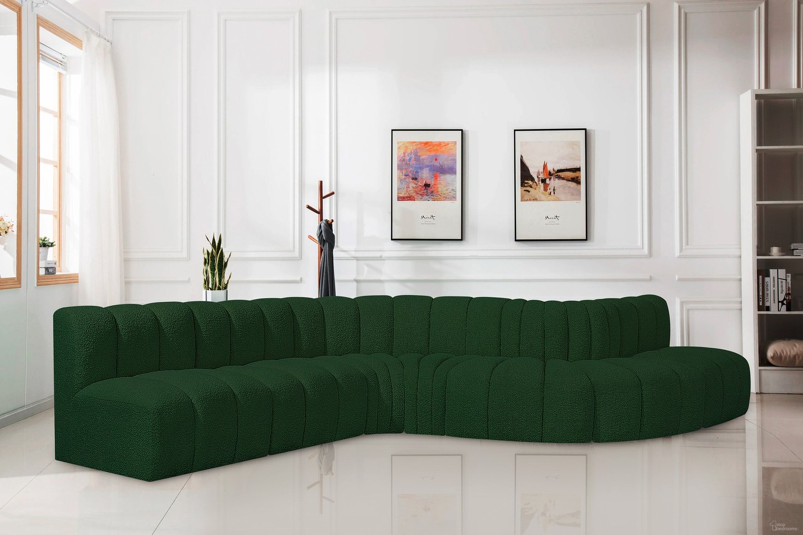 Arc Boucle Fabric 7 Piece Modular Sofa In Green