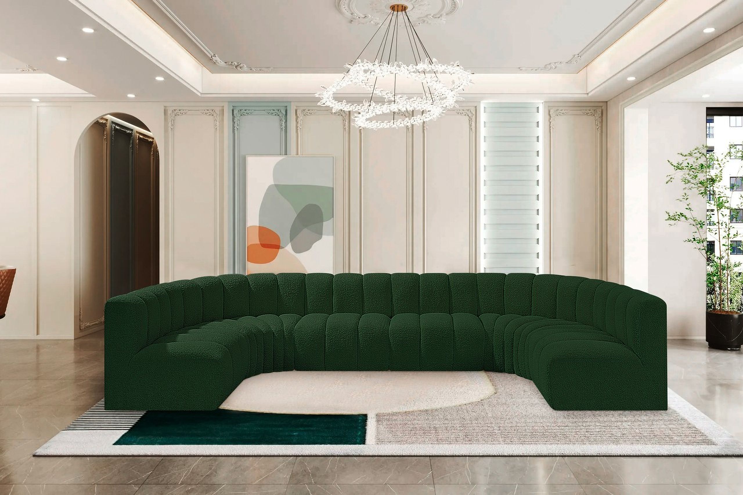 The appearance of Arc Boucle Fabric 8 Piece Modular Sofa In Green designed by Meridian in the modern / contemporary interior design. This green piece of furniture was selected by 1StopBedrooms from Arc Collection to add a touch of cosiness and style into your home. Sku: 102Green-ST;102Green-ST;102Green-ST;102Green-ST;102Green-CC;102Green-CC;102Green-CC;102Green-CC. Material: Plywood. Layout: Modular.