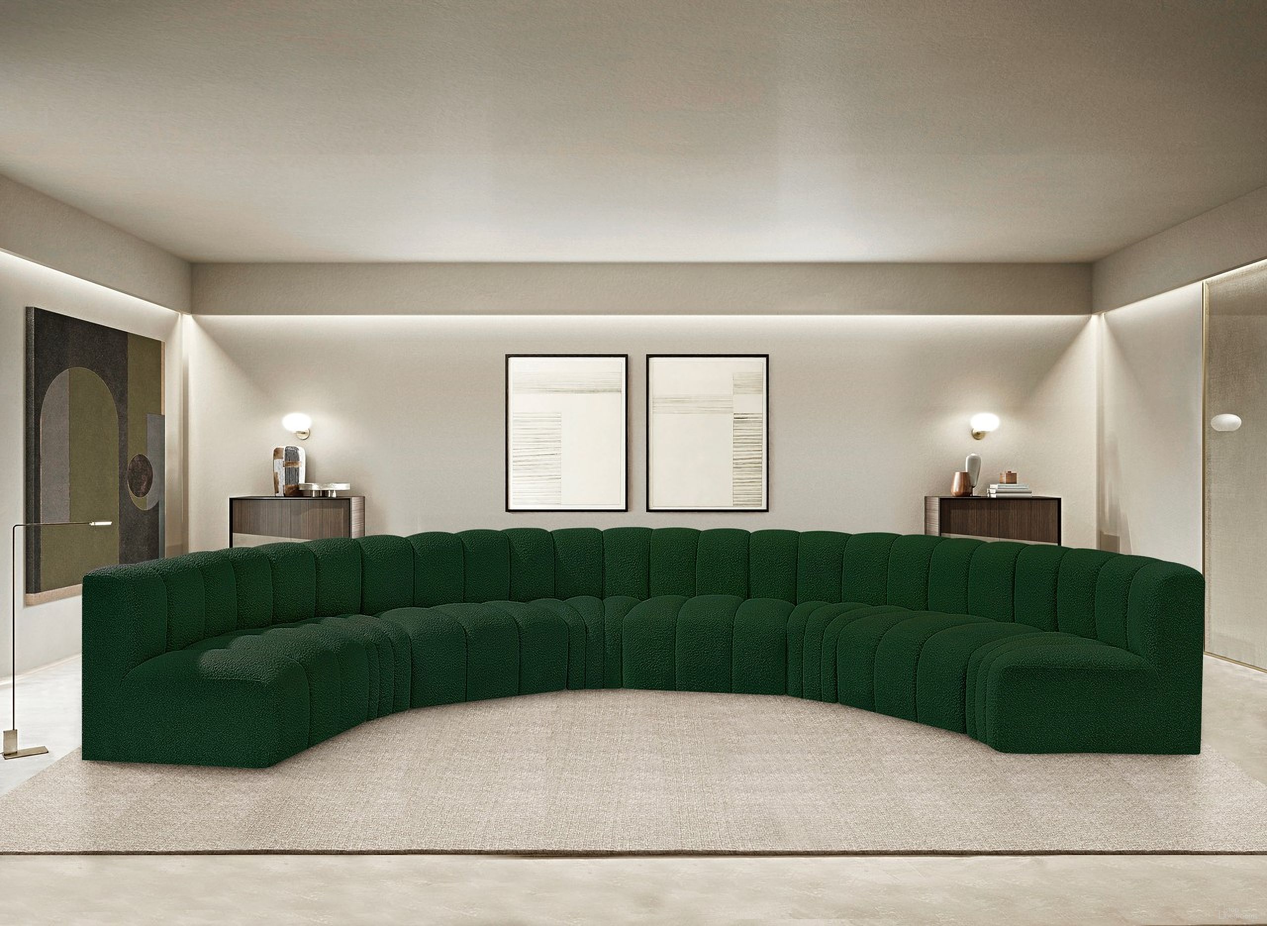 The appearance of Arc Boucle Fabric 8 Piece Modular Sofa In Green designed by Meridian in the modern / contemporary interior design. This green piece of furniture was selected by 1StopBedrooms from Arc Collection to add a touch of cosiness and style into your home. Sku: 102Green-ST;102Green-ST;102Green-ST;102Green-ST;102Green-CC;102Green-CC;102Green-CC;102Green-CC. Material: Plywood. Layout: Modular.